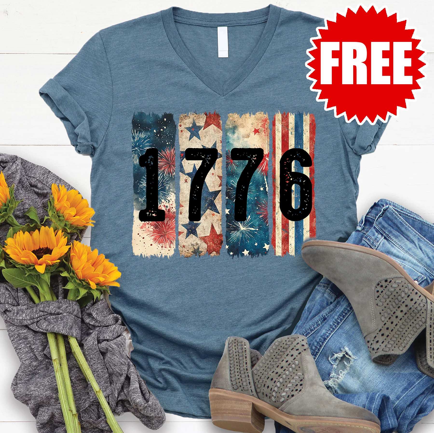 1776 V-Neck - Heather Slate - 0