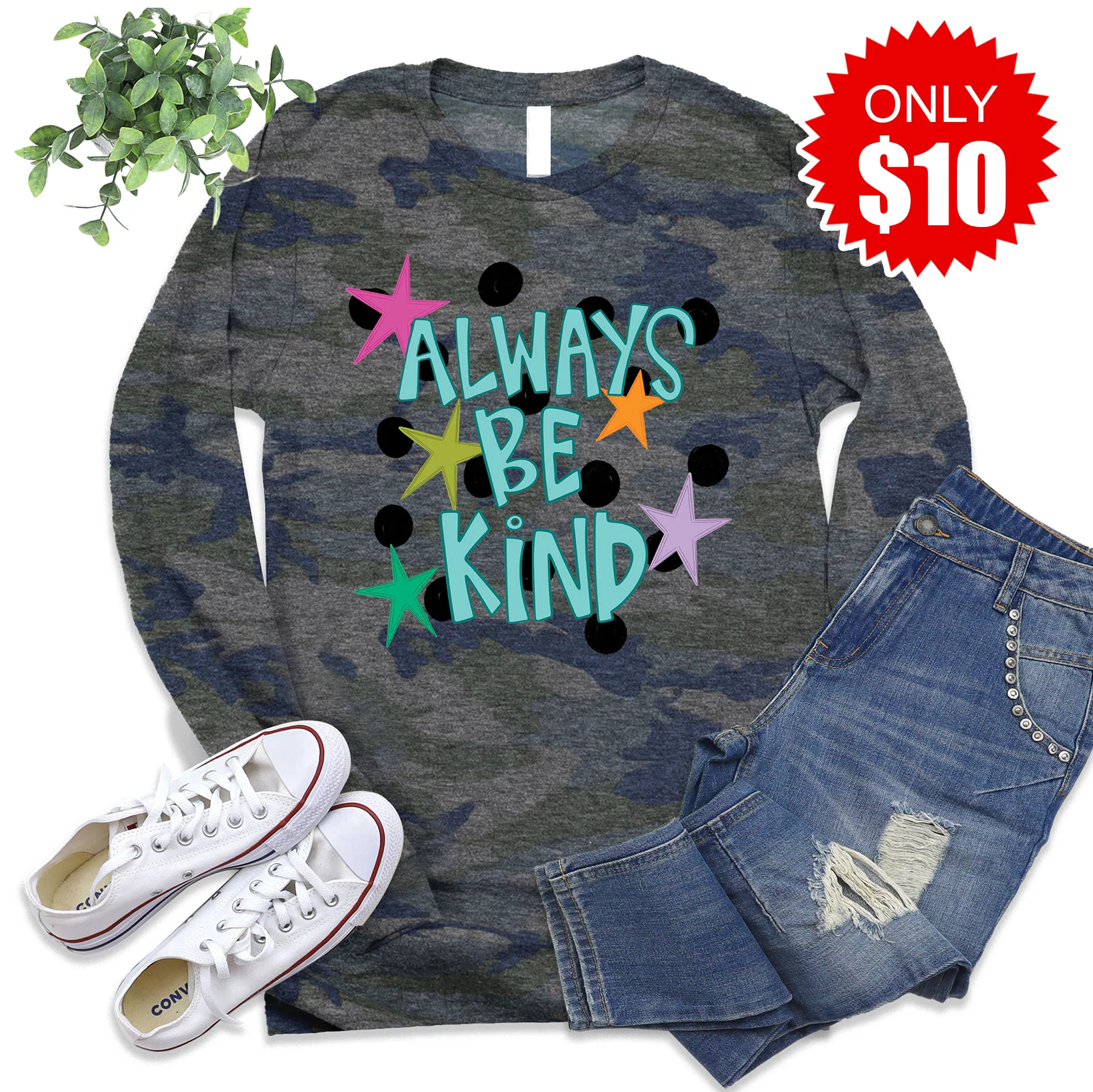 Always Be Kind Long Sleeve - Vintage Camo - 10