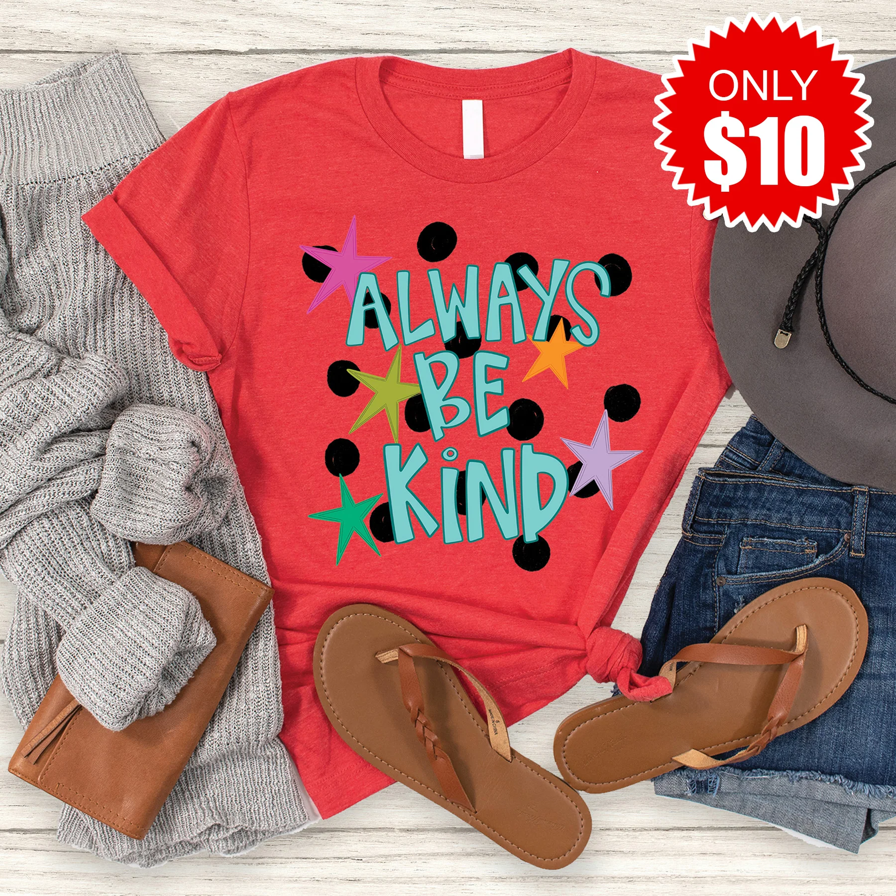 Always Be Kind Tee - Heather Red - 10