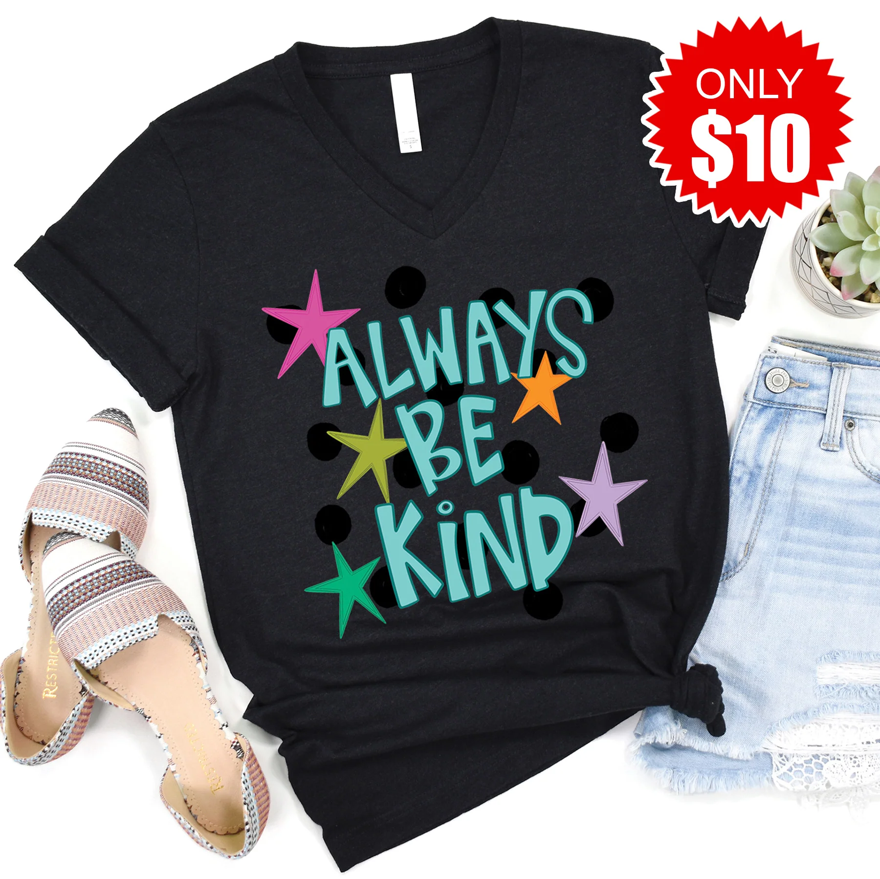 Always Be Kind V-Neck - Heather Black - 10