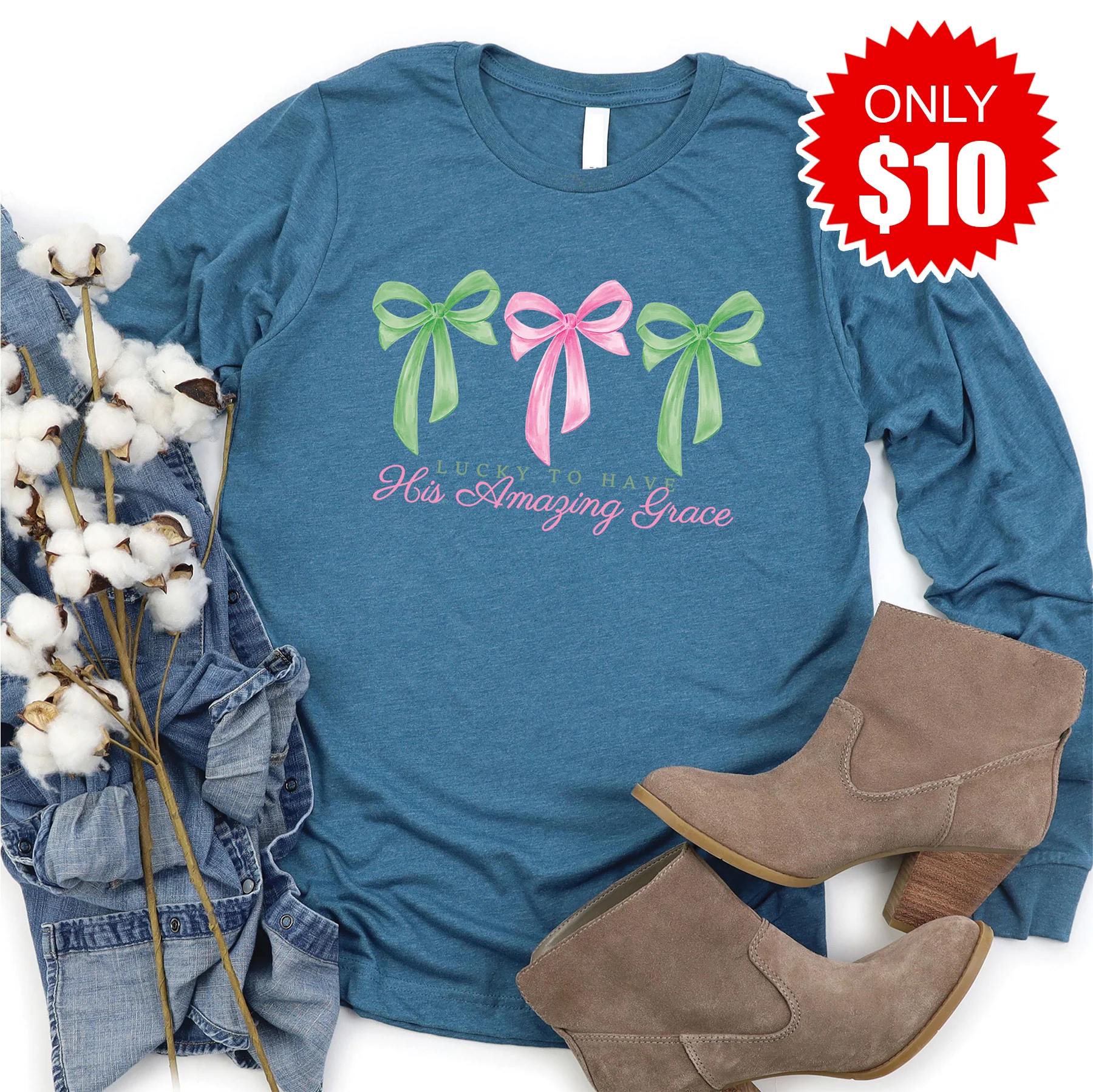 Amazing Grace Long Sleeve - Heather Deep Teal - 10