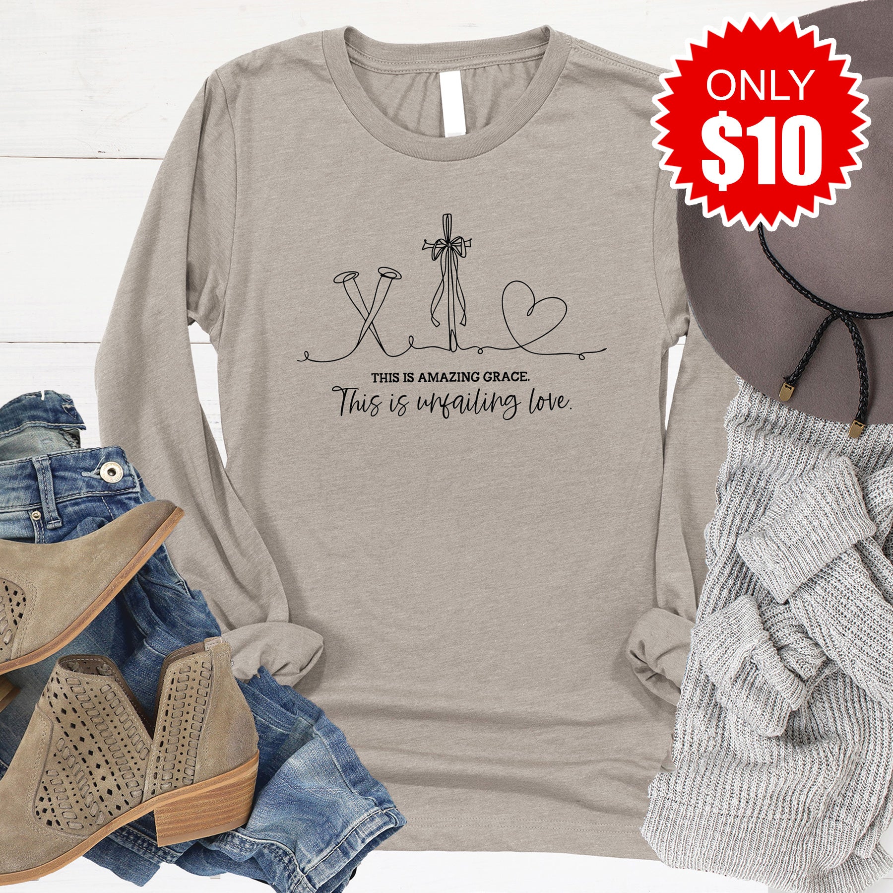 Amazing Grace Long Sleeve - Heather Stone - 10