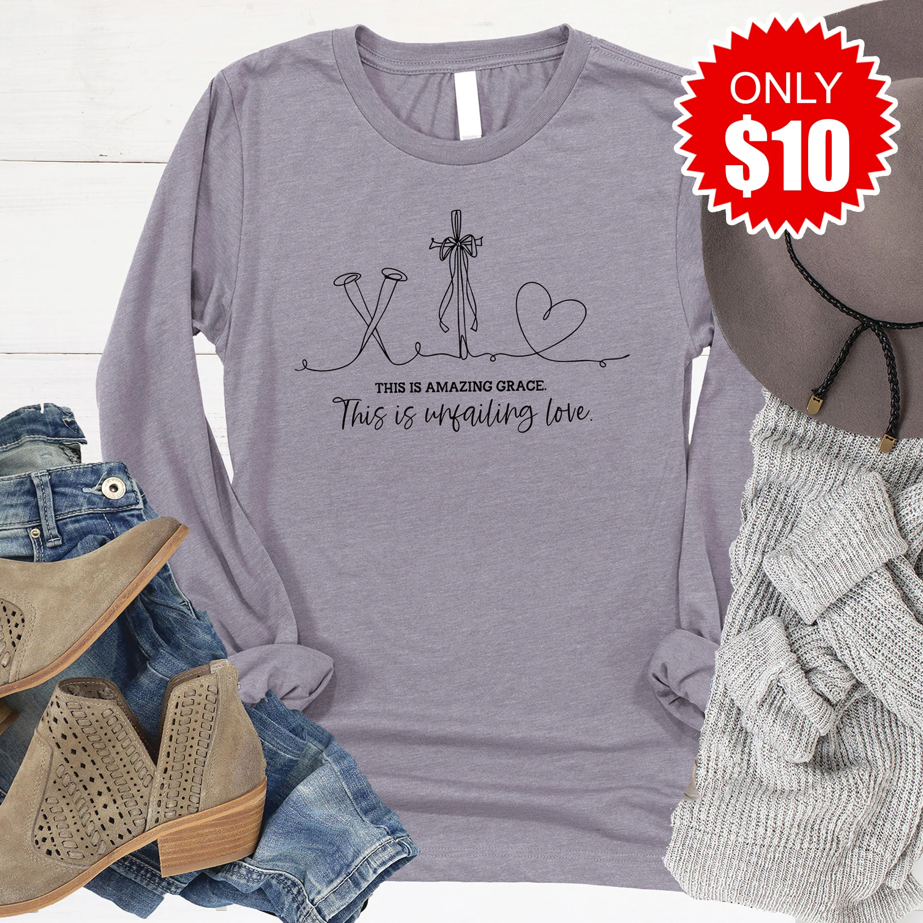 Amazing Grace Long Sleeve - Heather Storm - 10