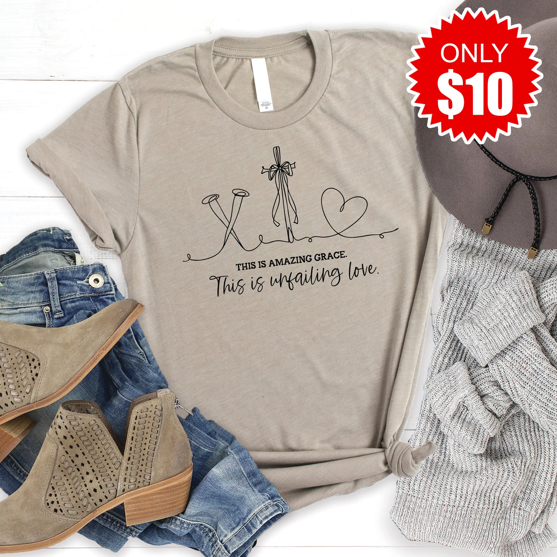Amazing Grace Tee - Heather Stone - 10