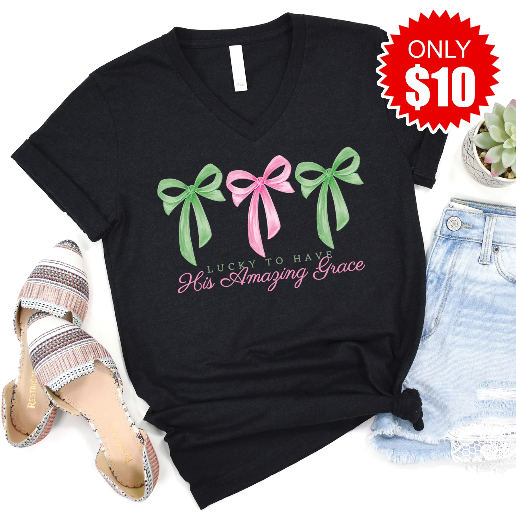 Amazing Grace V-Neck - Heather Black - 10
