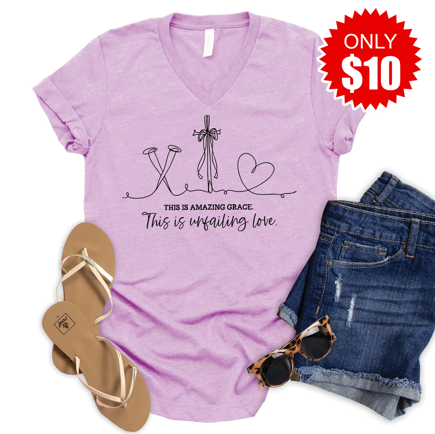 Amazing Grace V-Neck - Heather Lilac - 10
