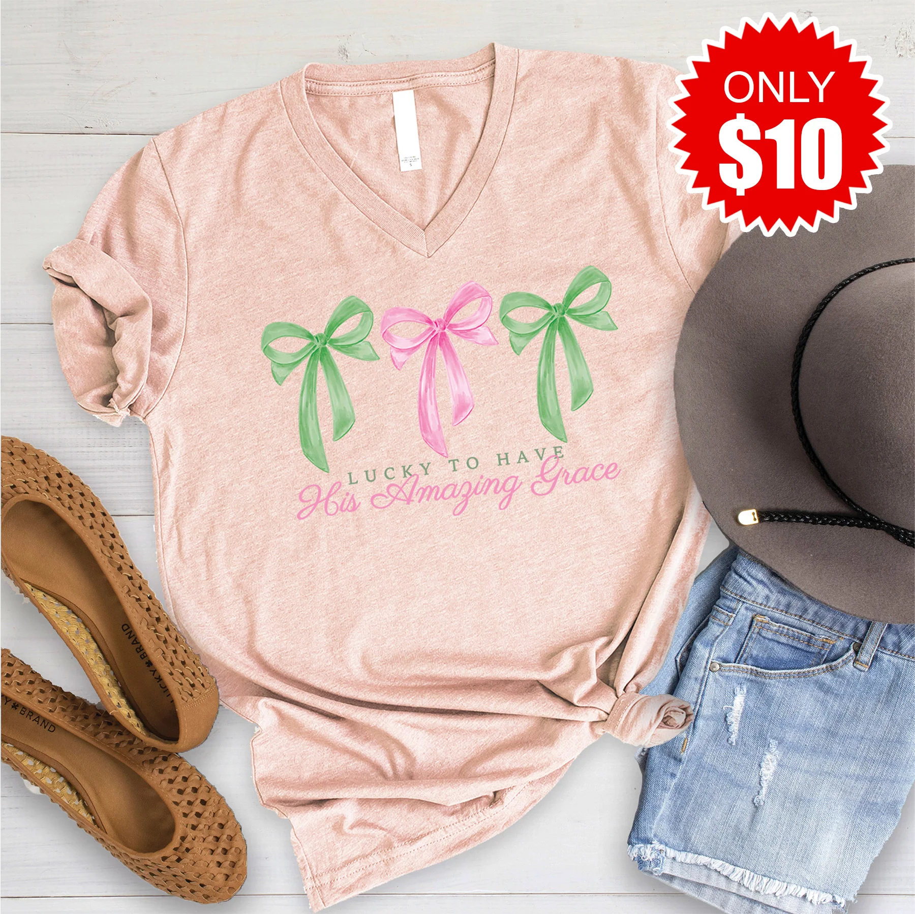Amazing Grace V-Neck - Heather Peach - 10