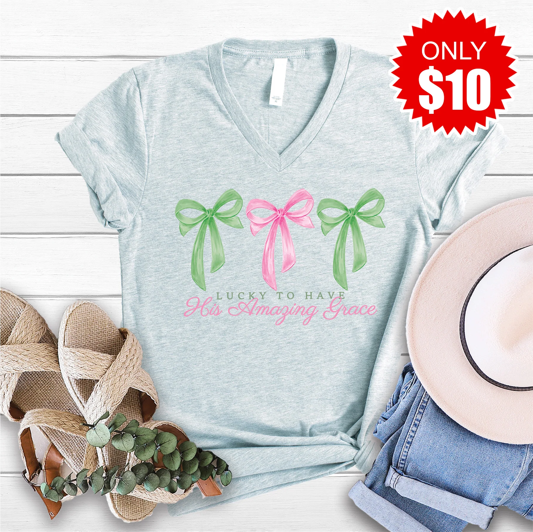Amazing Grace V-Neck - Heather Prism Ice Blue - 10