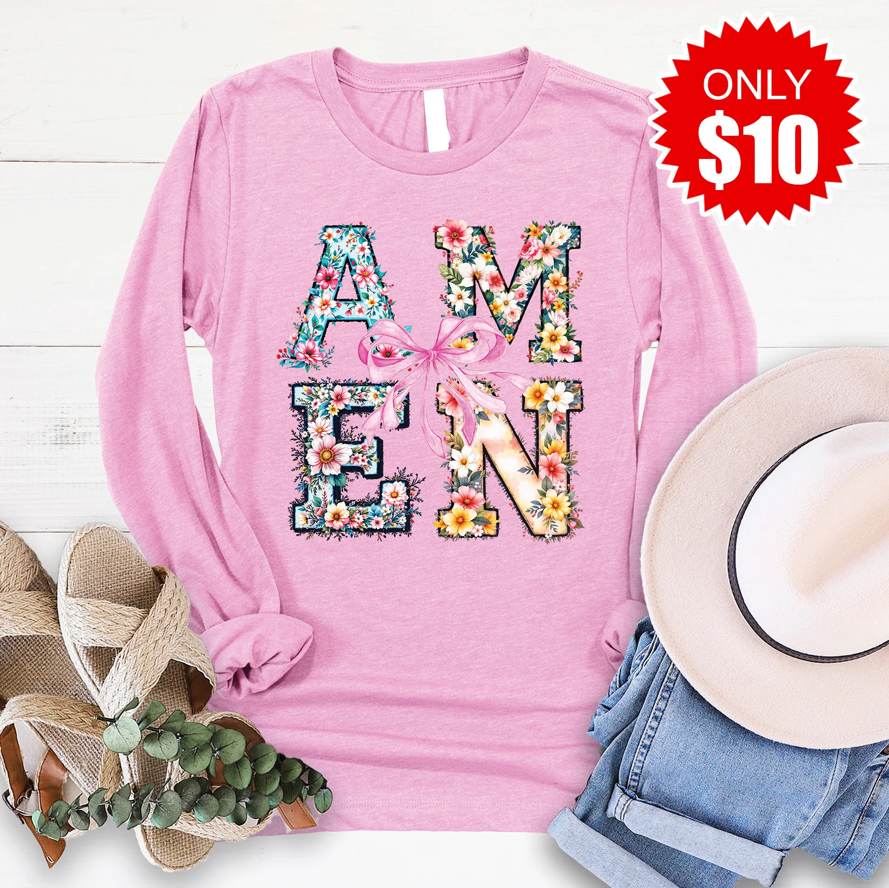 Amen Long Sleeve - Heather Bubble Gum - 10