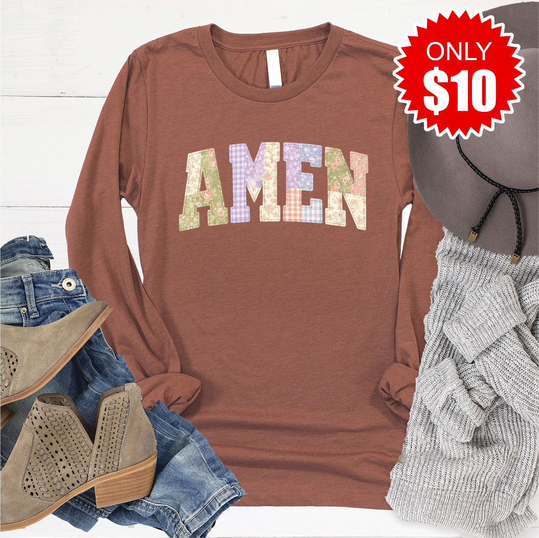 Amen Long Sleeve - Heather Chestnut - 10