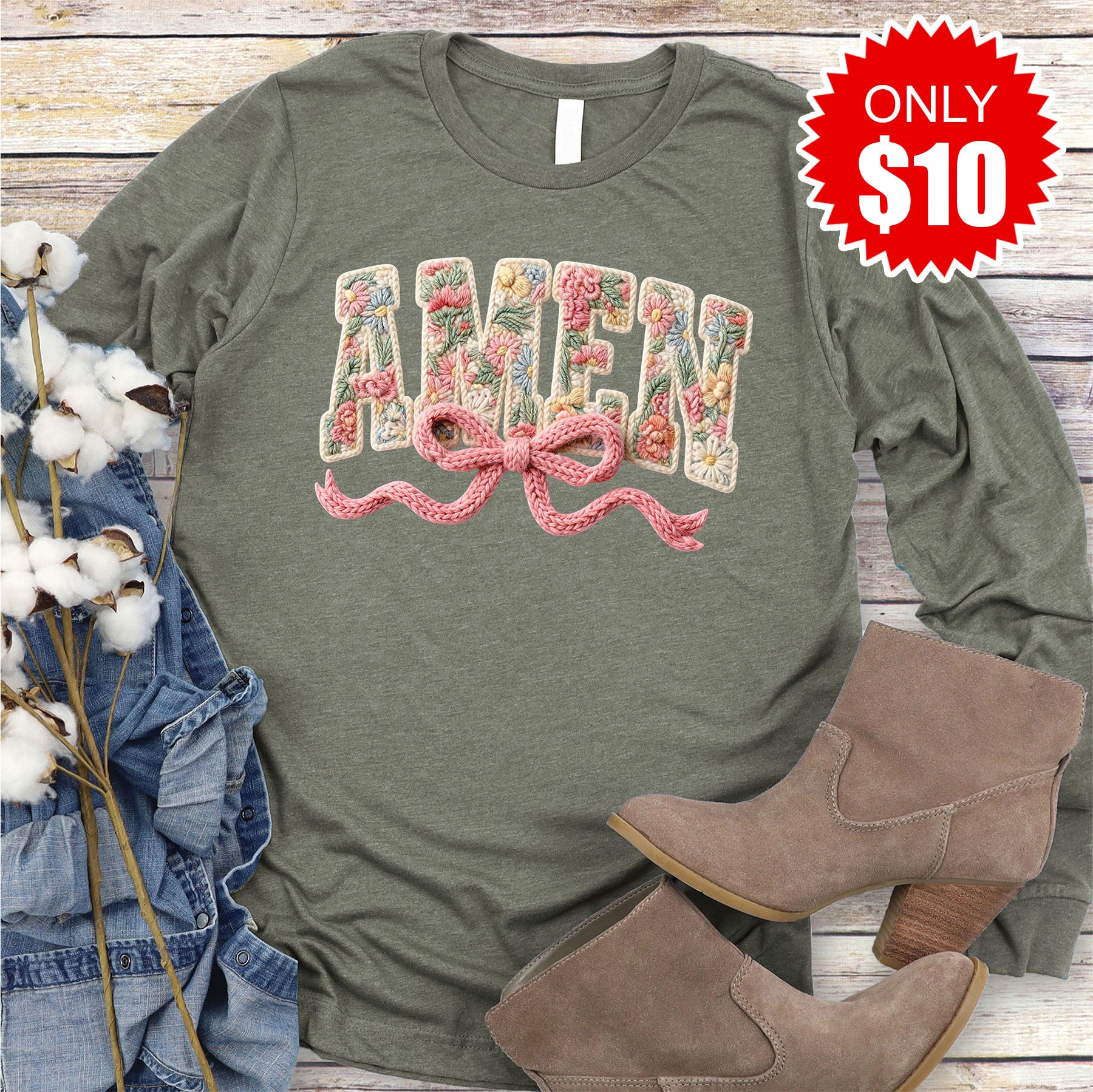 Amen Long Sleeve - Heather Olive - 10