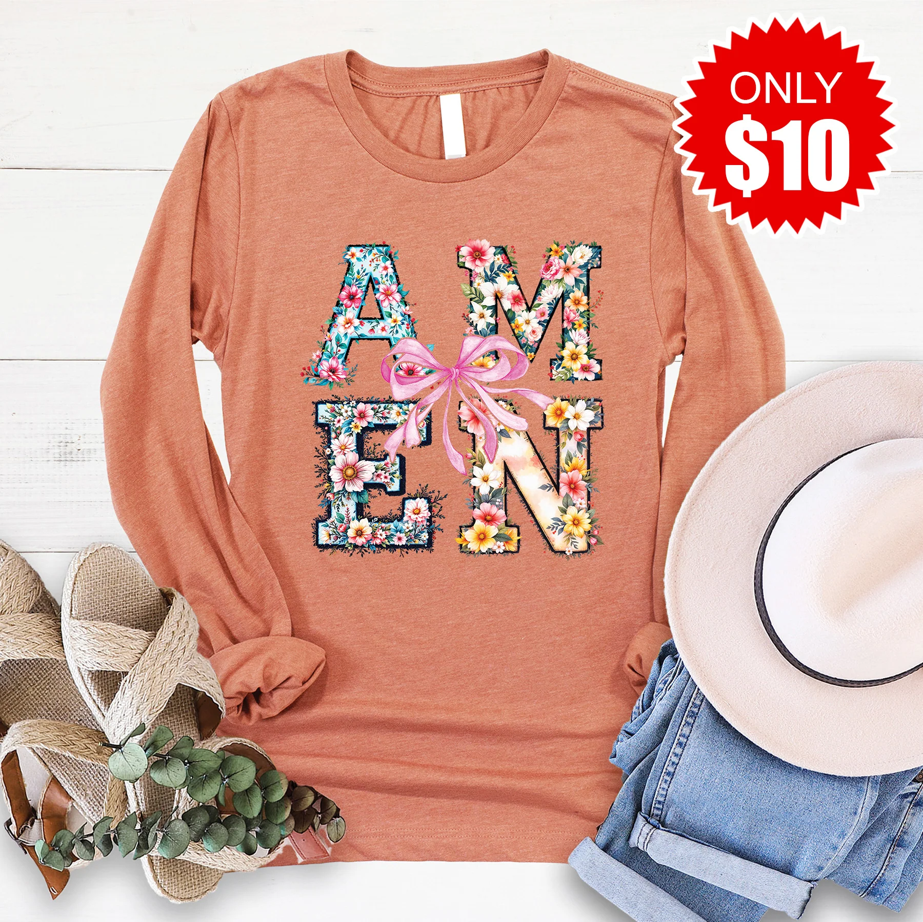 Amen Long Sleeve - Heather Terracotta - 10