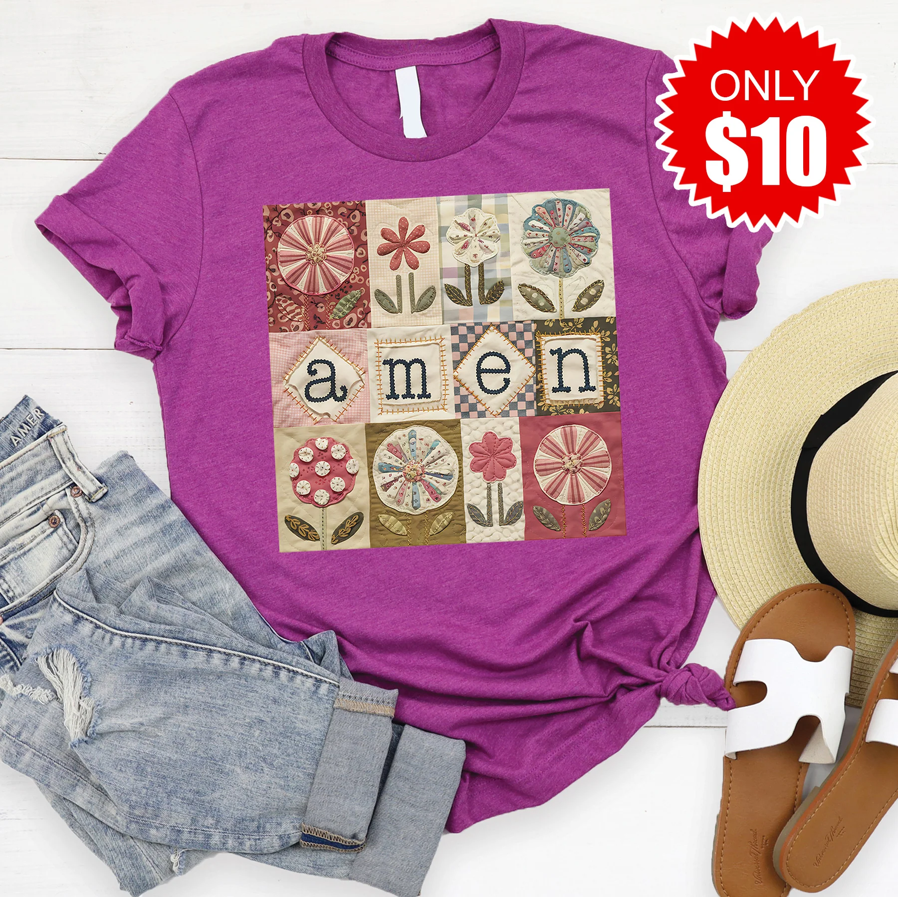 Amen Tee - Heather Dragonfruit - 10