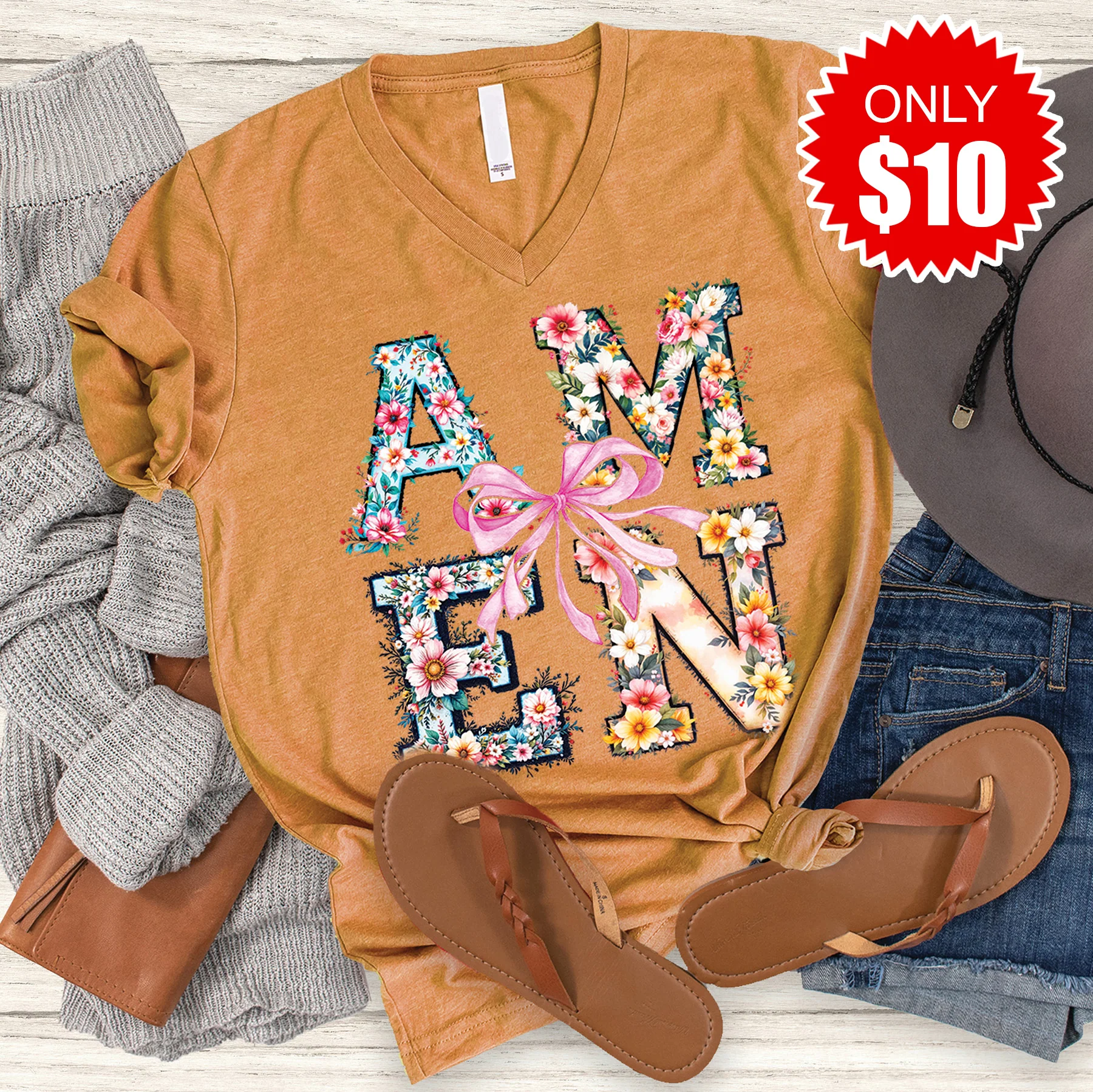 Amen V-Neck - Heather Toast - 10