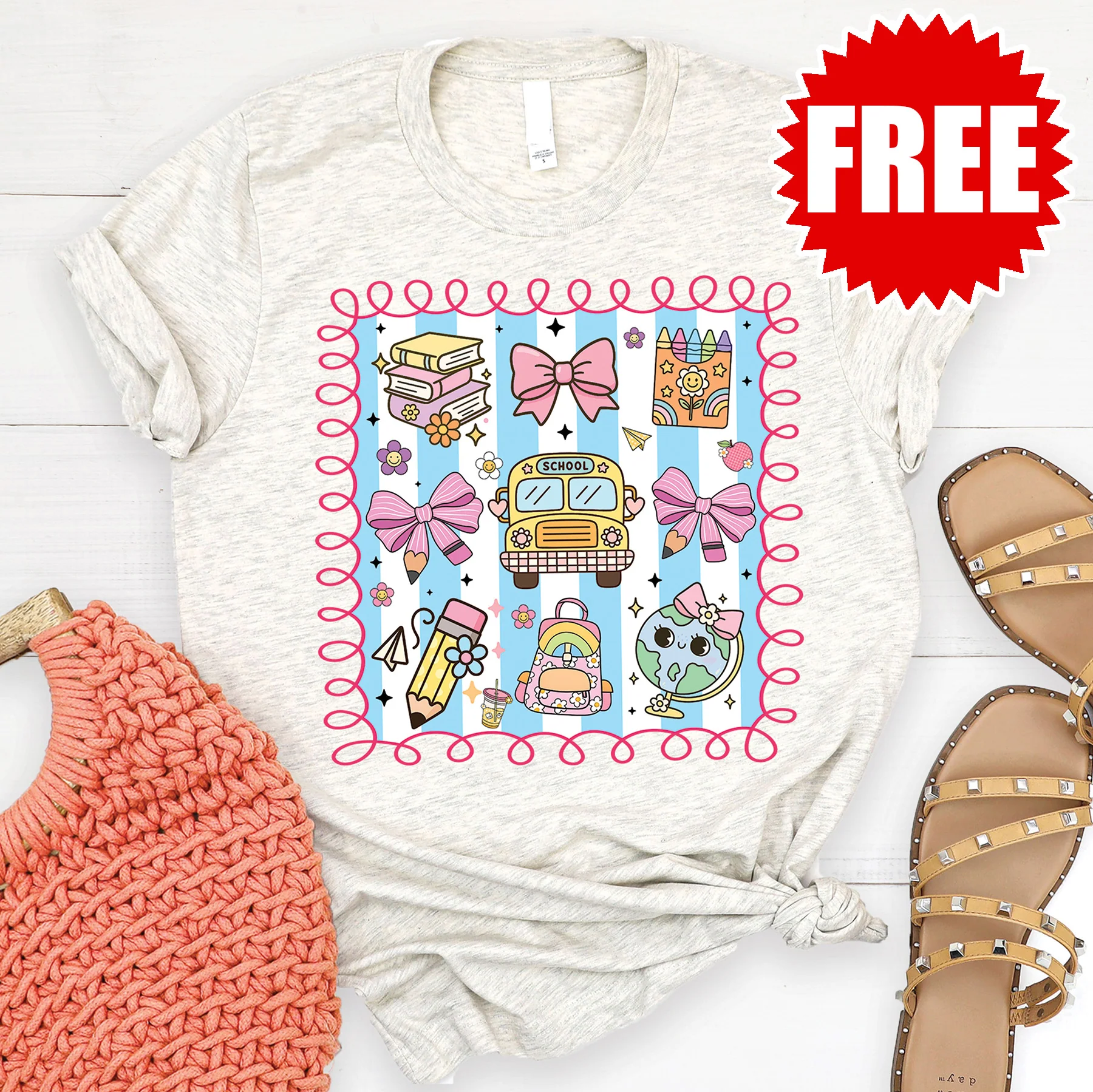 Back to School Tee - Heather Oatmeal - 0