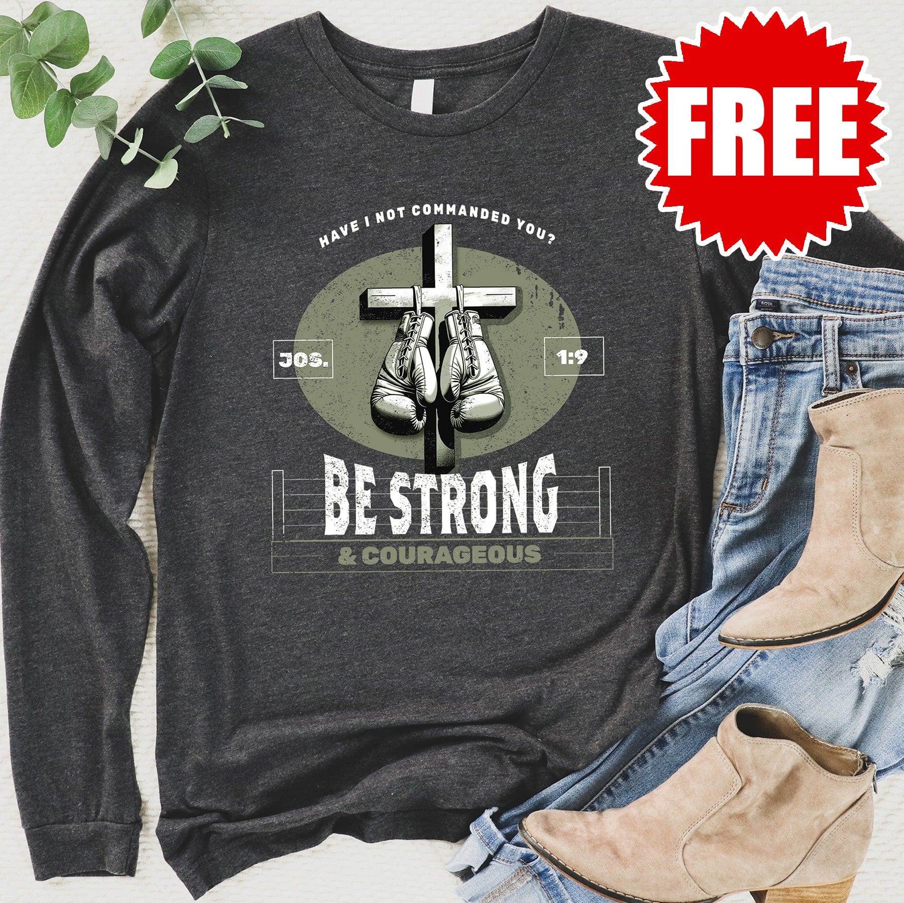 Be Strong and Courageous - Box Cross Long Sleeve - 0