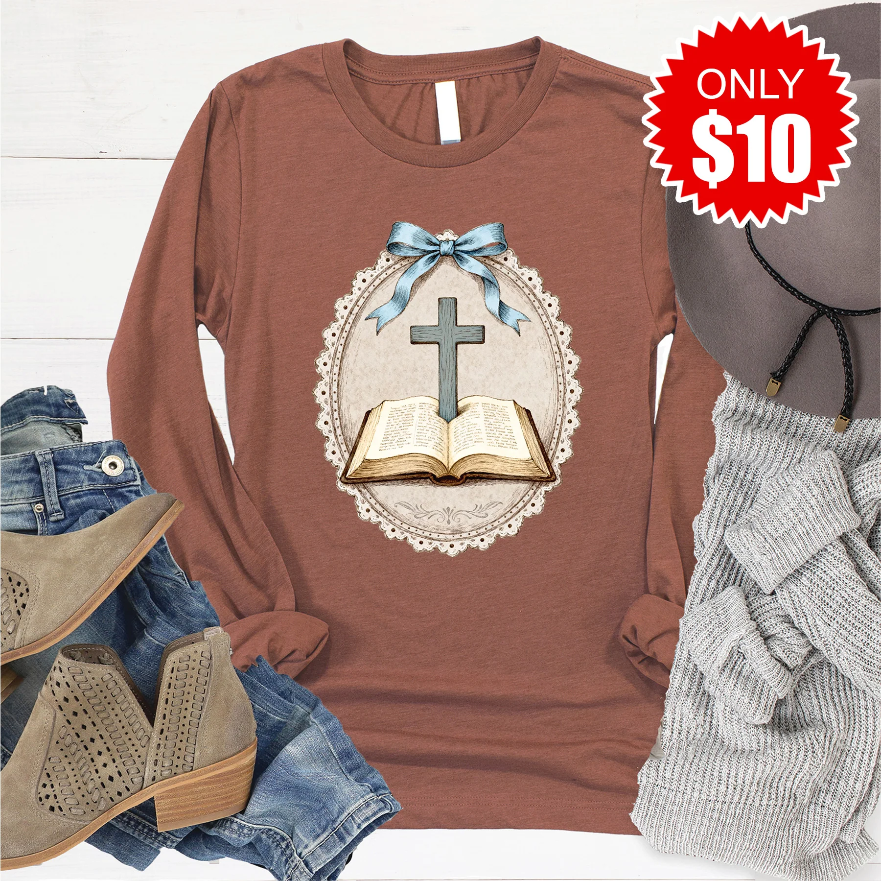 Bible Long Sleeve - Heather Chestnut - 10