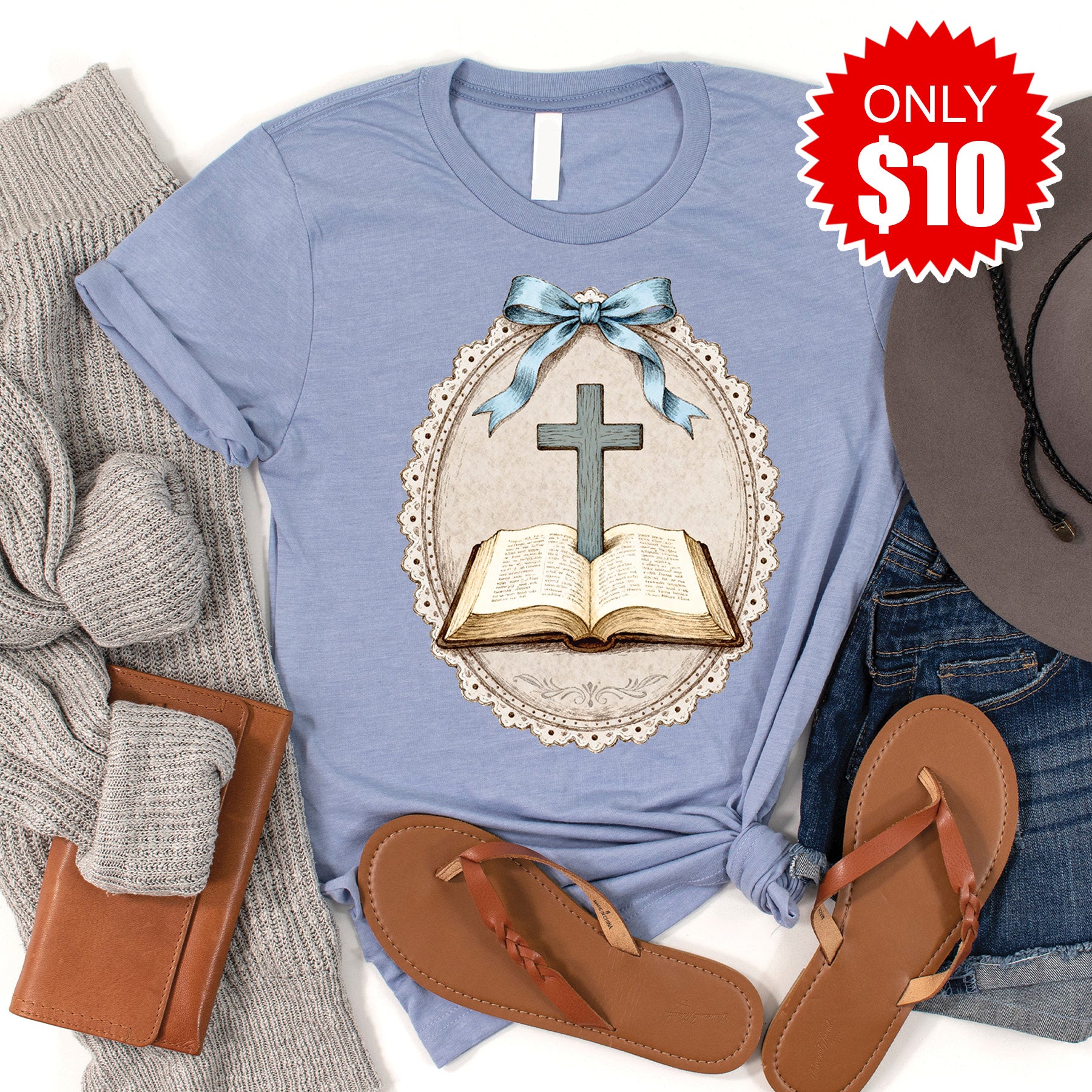 Bible Tee - Heather Blue - 10