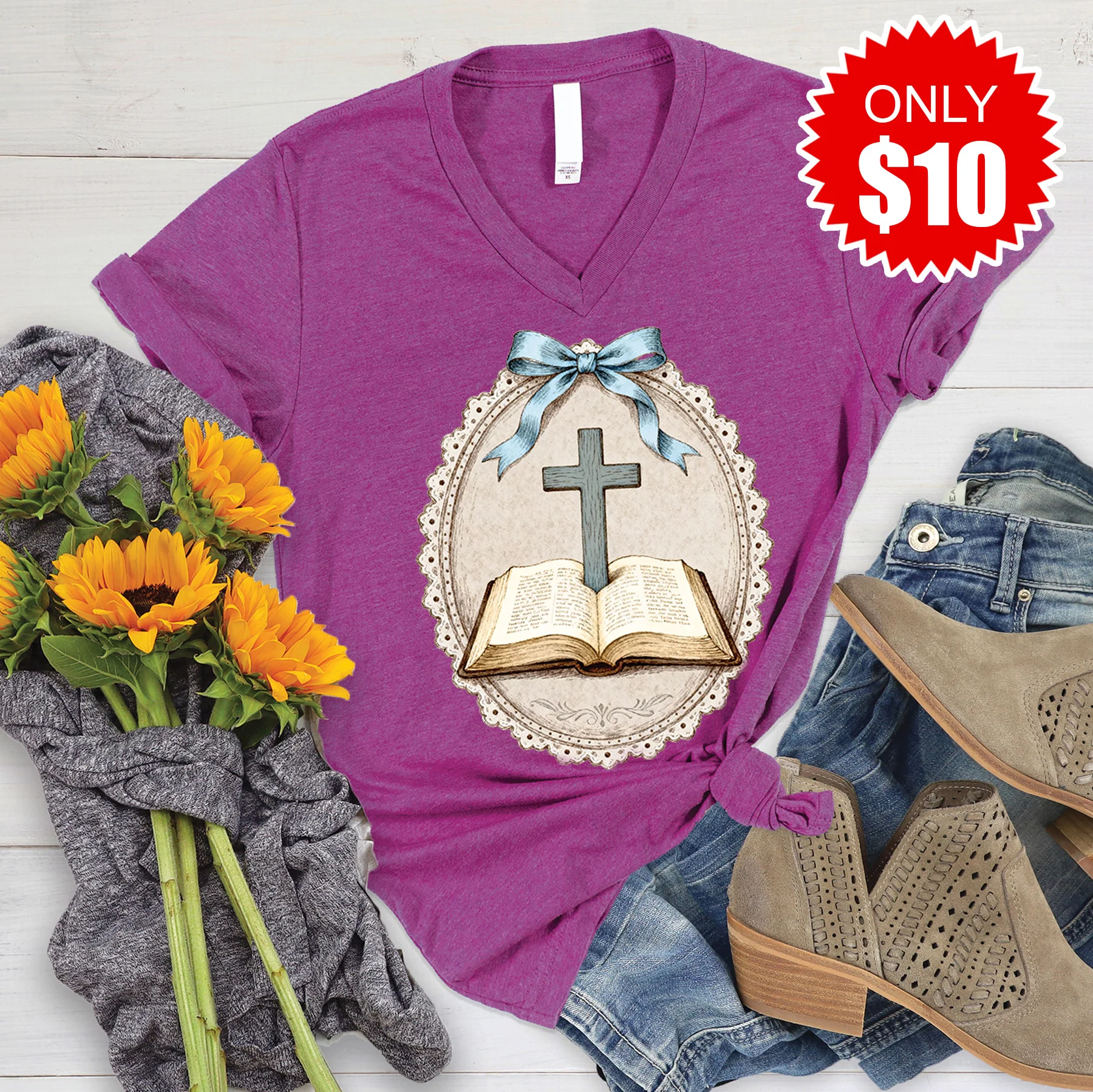 Bible V-Neck - Heather Dragonfruit - 10
