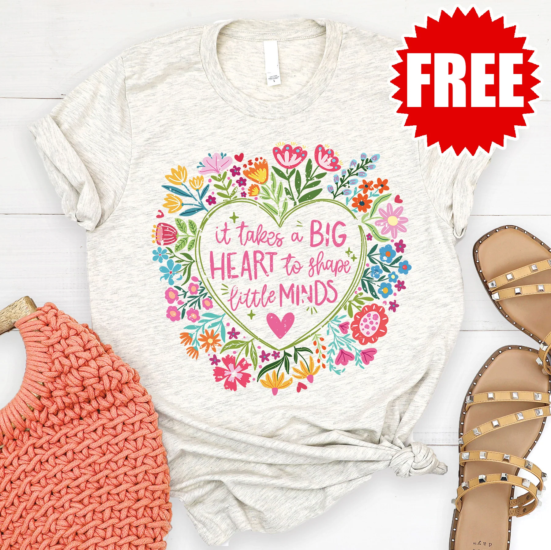 Big Heart Tee - Heather Oatmeal - 0