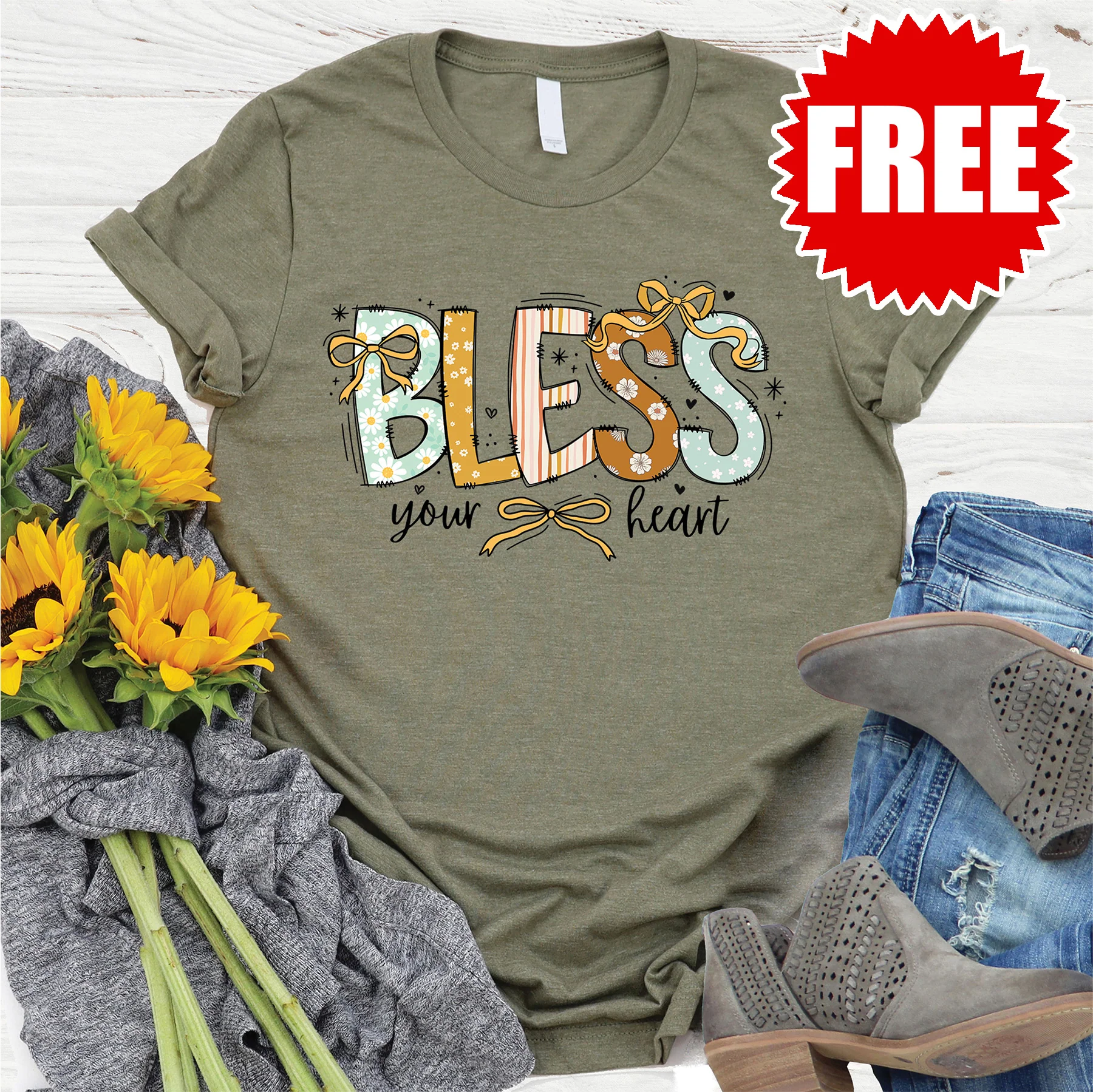 Bless Your Heart Bows Tee - 0