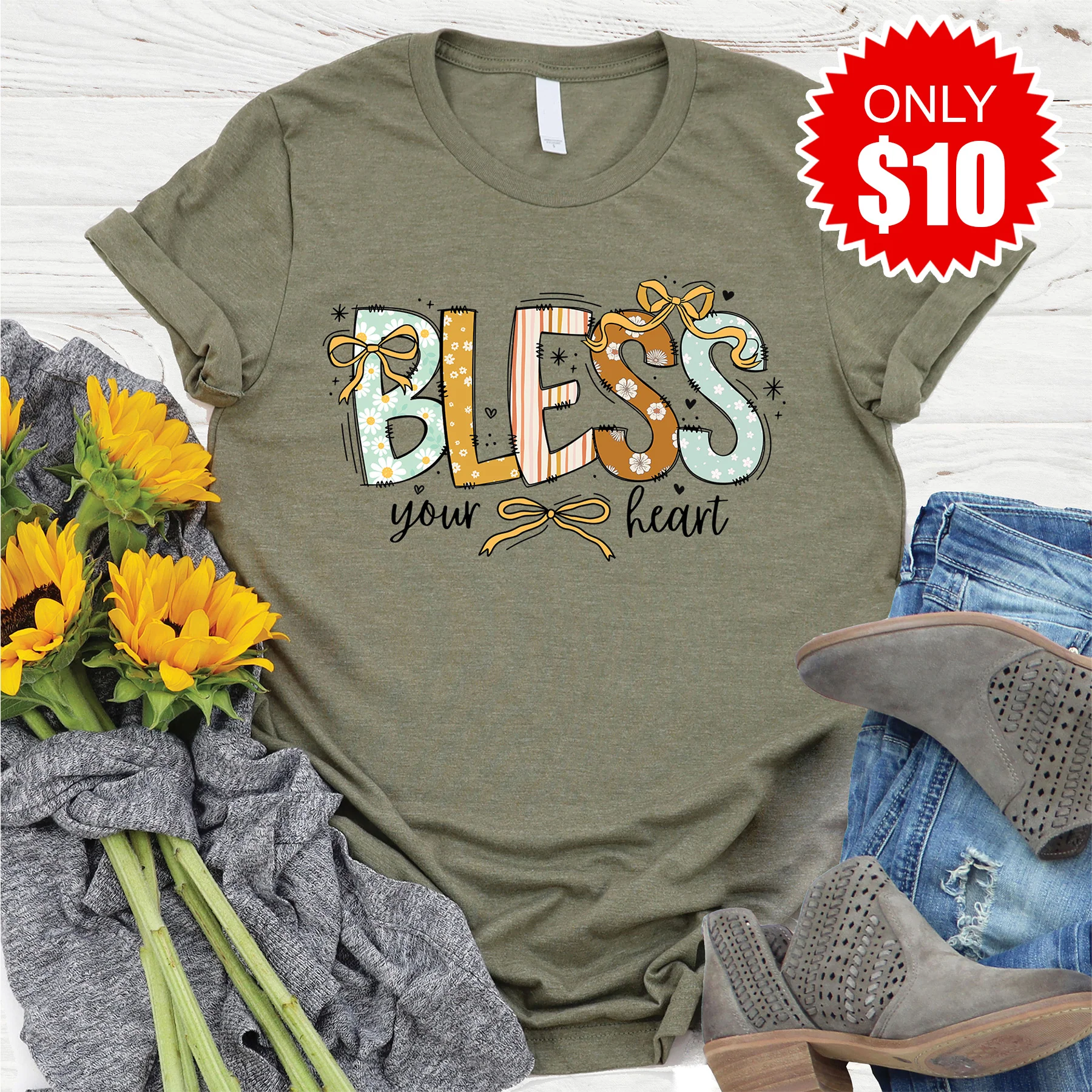 Bless Your Heart Bows Tee - 10