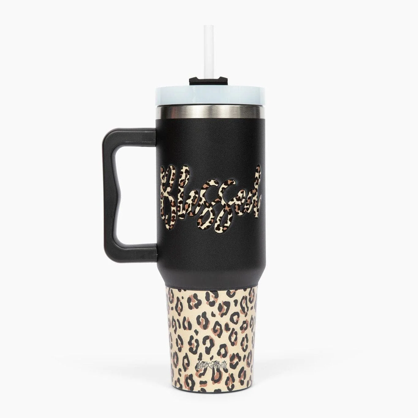 Blessed Black Leopard 40oz Tumbler w/ Handle
