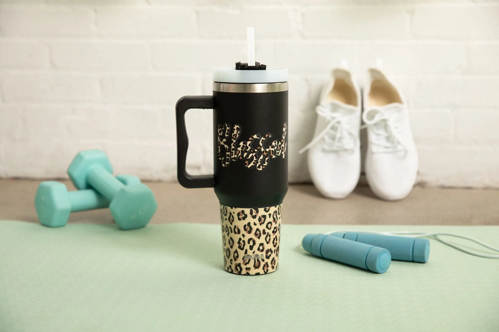 Blessed Black Leopard 40oz Tumbler w/ Handle - Image 3