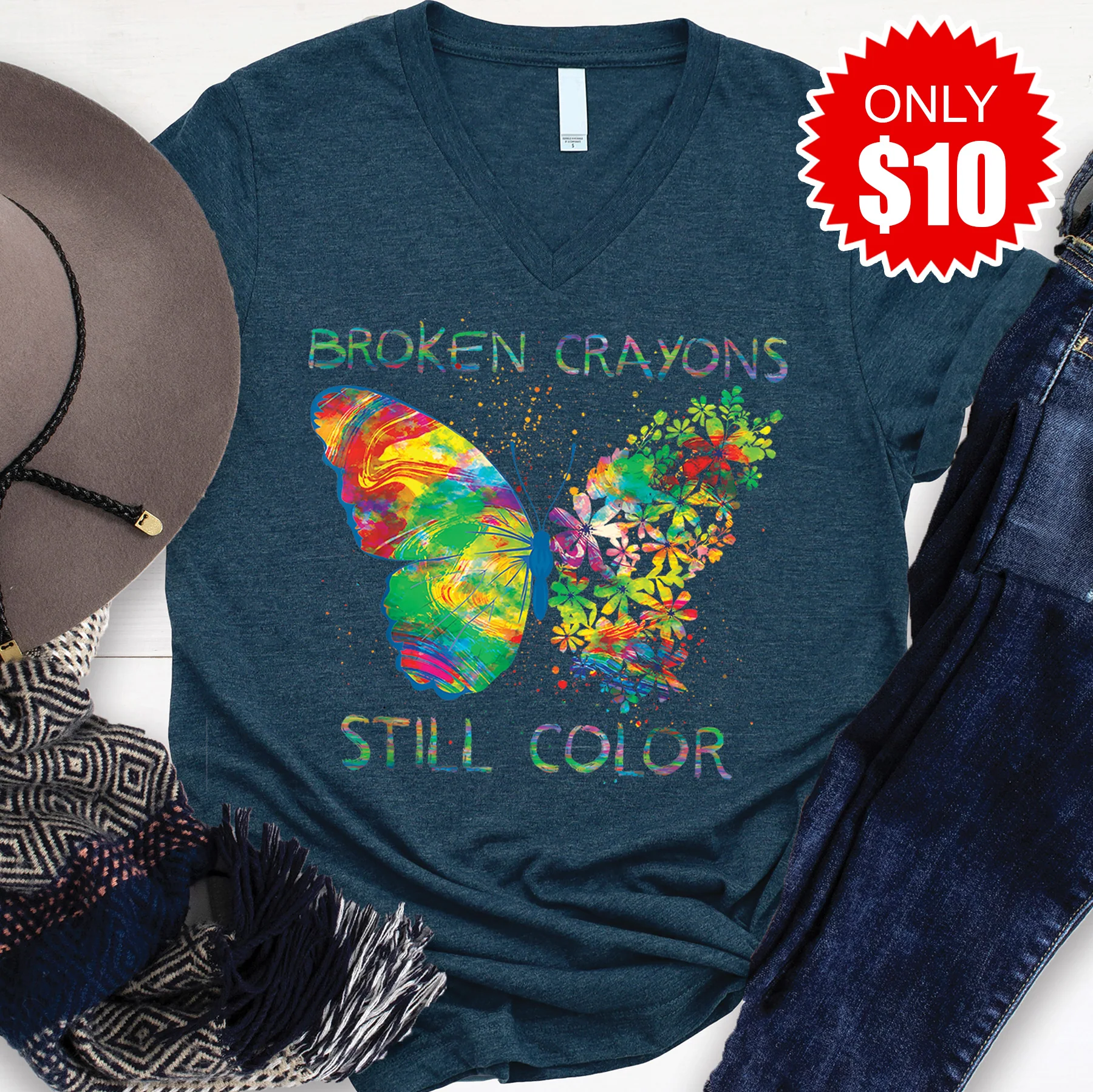 Broken Crayons V-Neck - 10