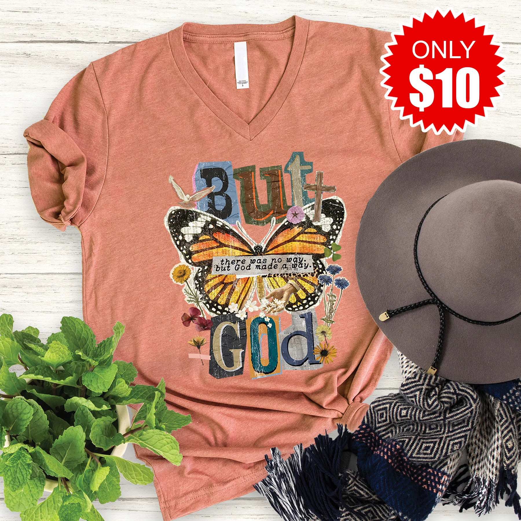 But God V-Neck - Heather Terracotta - 10