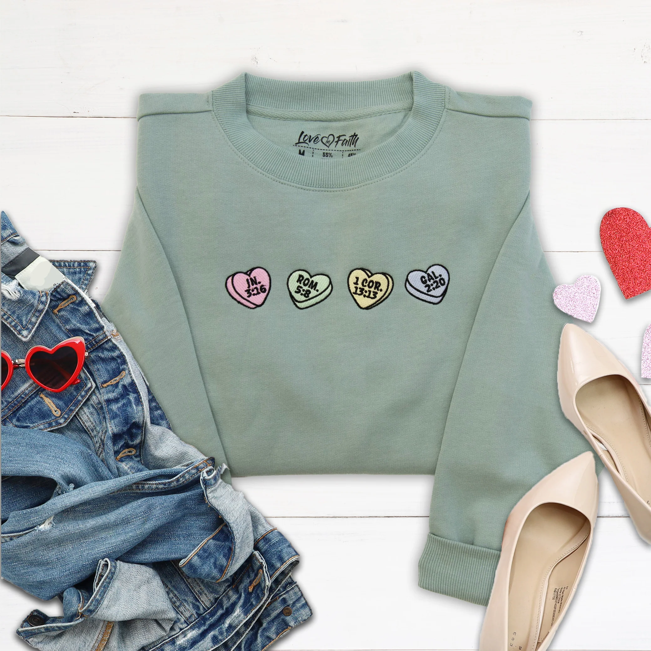 Candy Hearts Embroidered Crewneck Sweatshirt - Image 2