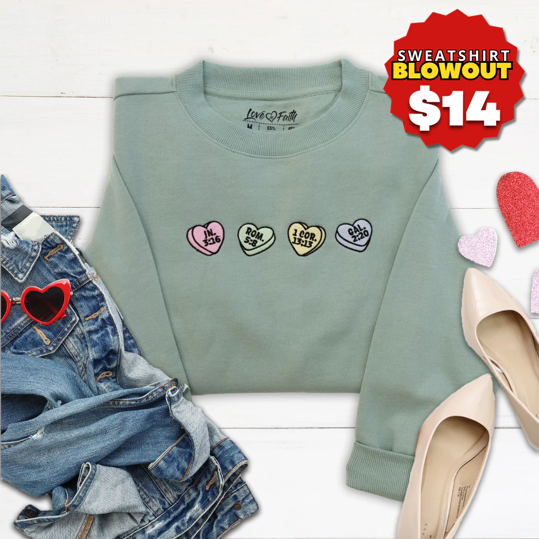 Candy Hearts Embroidered Crewneck Sweatshirt