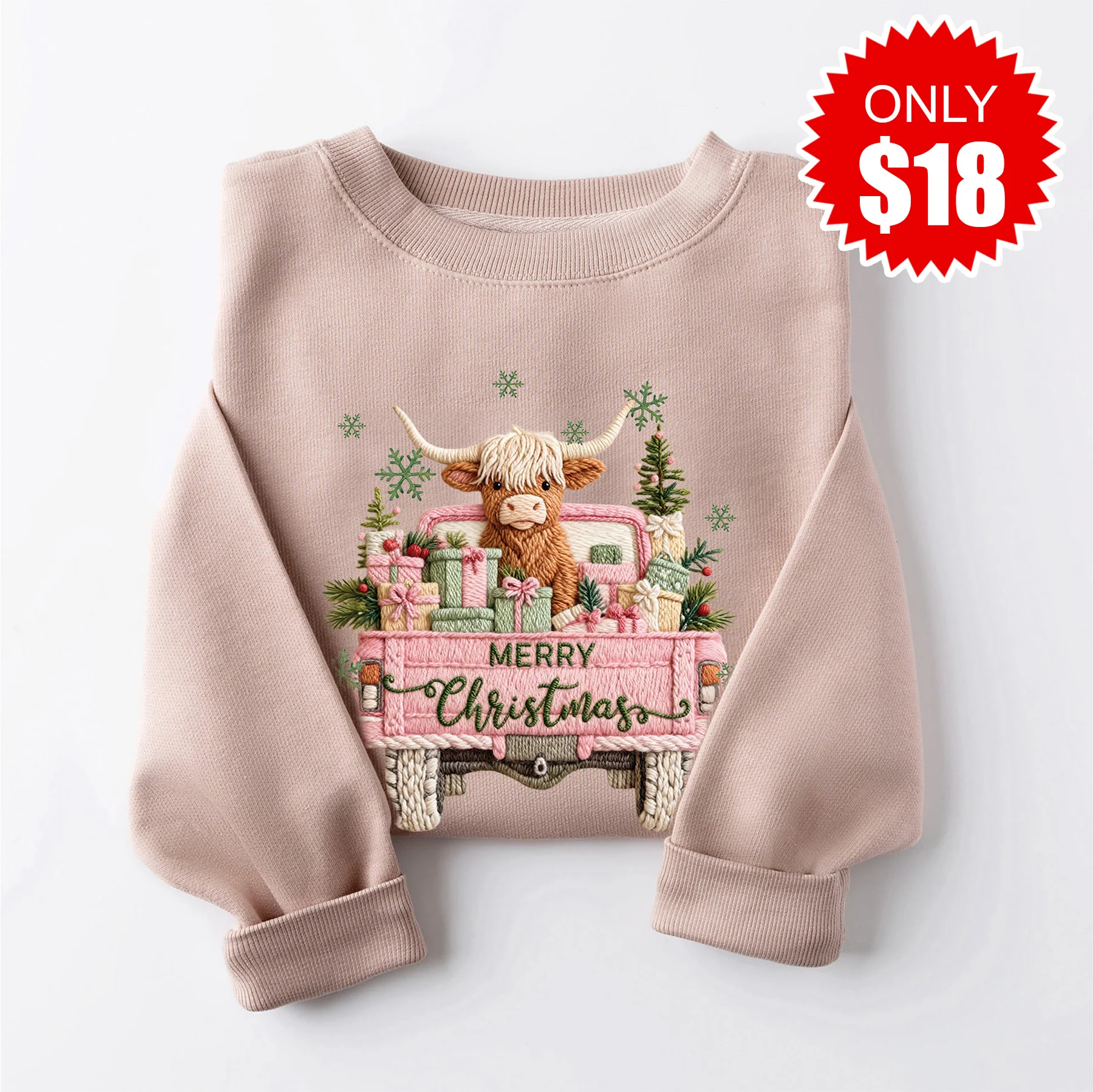 Christmas Cattle Truck Sweatshirt - Heather Pink Gravel - 18