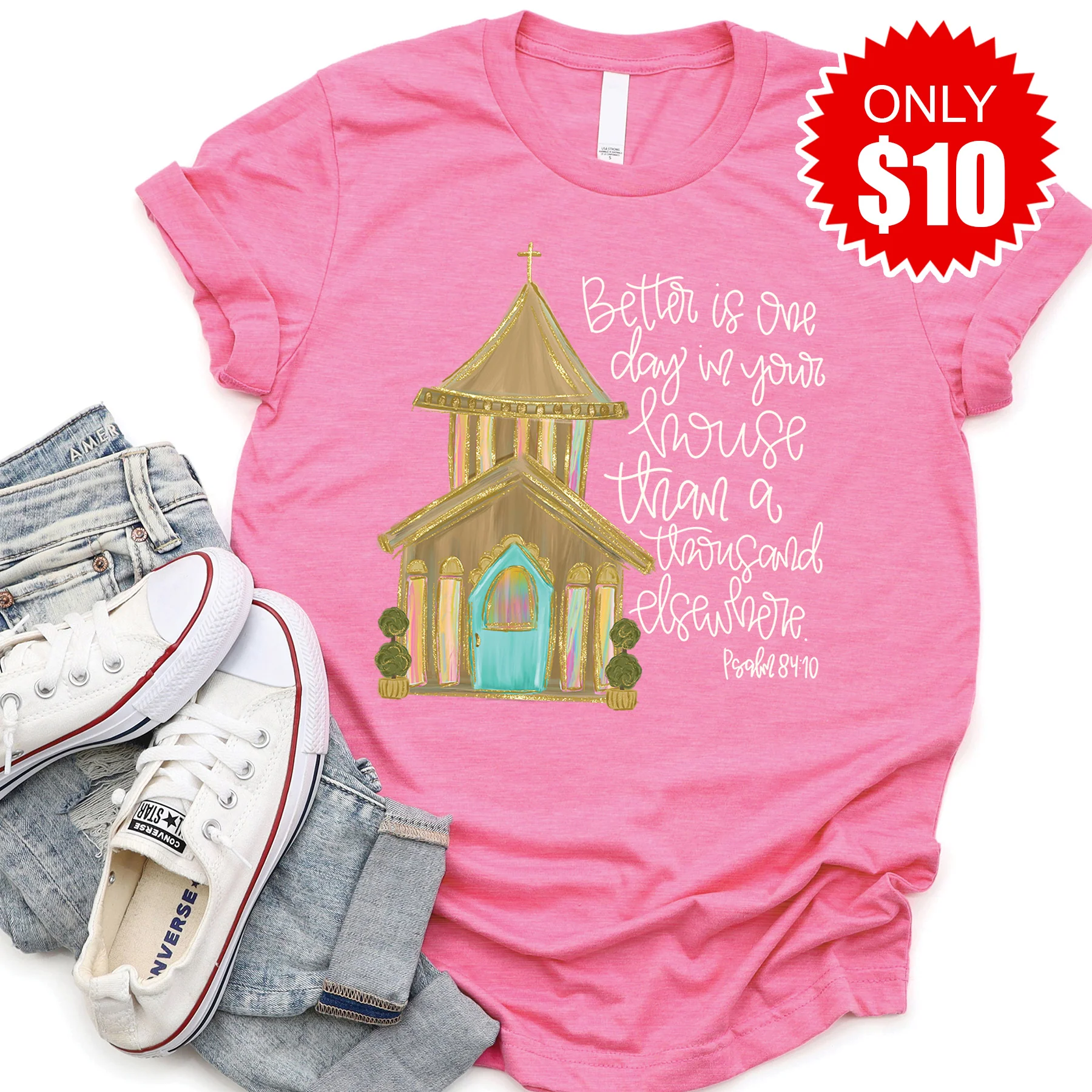 Church Tee - Heather Charity Pink - 10