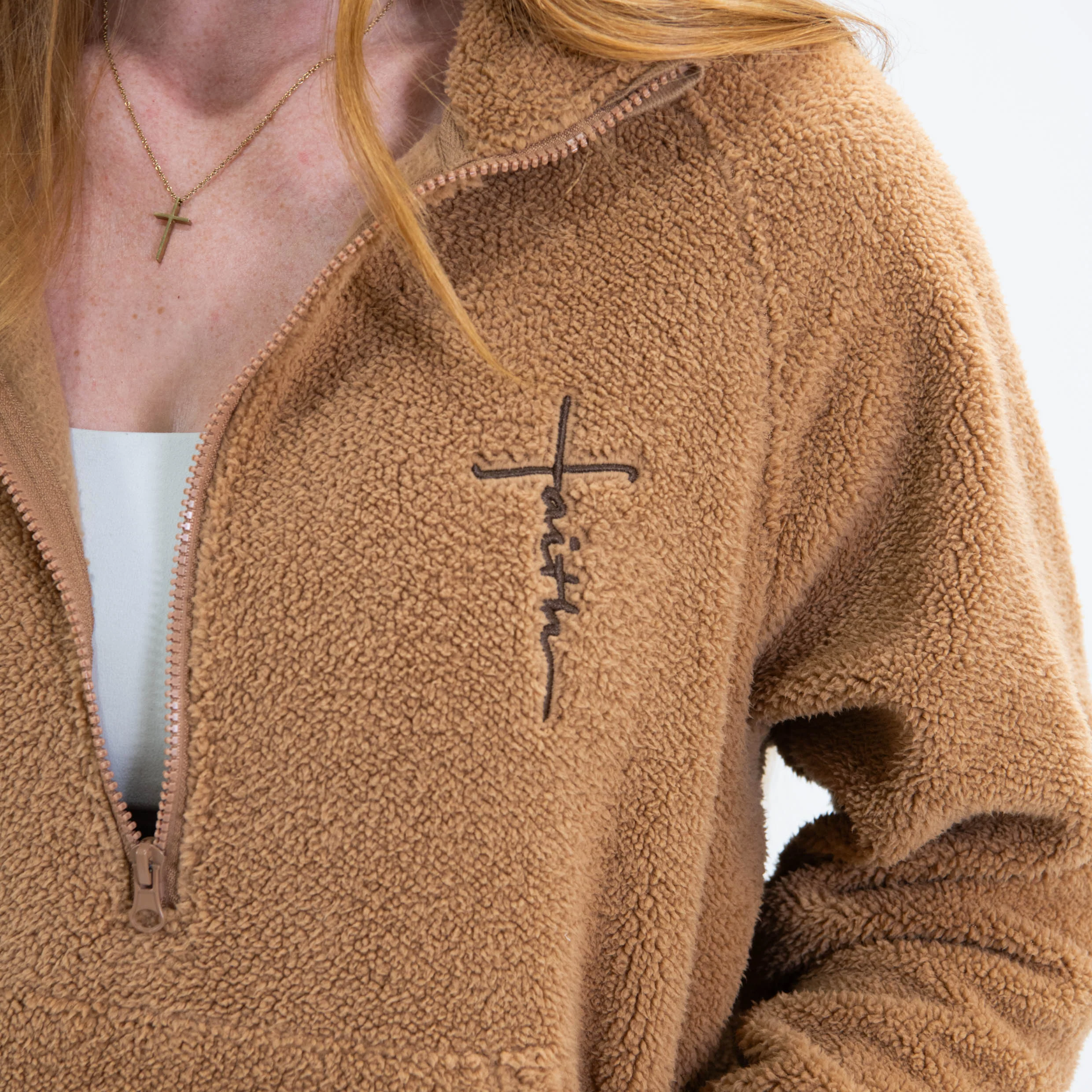 Cider Brown Faith Cross Cozy Sherpa Fleece Half Zip Pullover & Sweatpants Bundle - Image 3