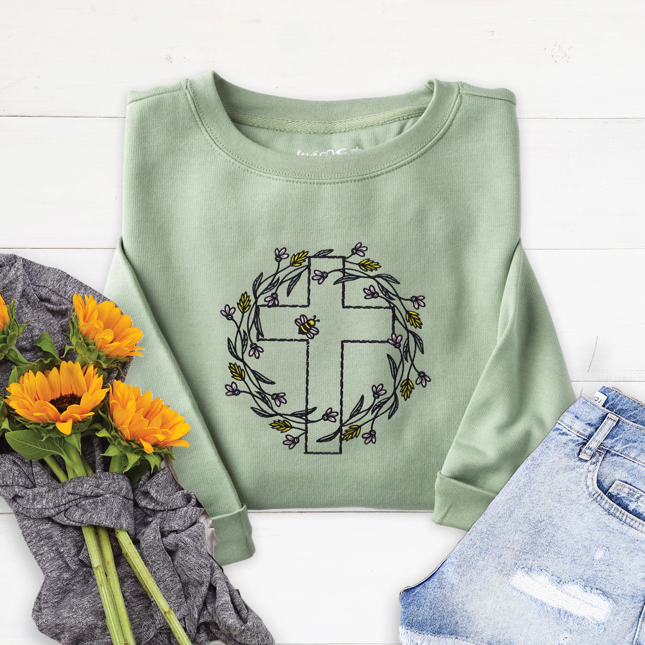 Embroidered Cross Bouquet Sweatshirt
