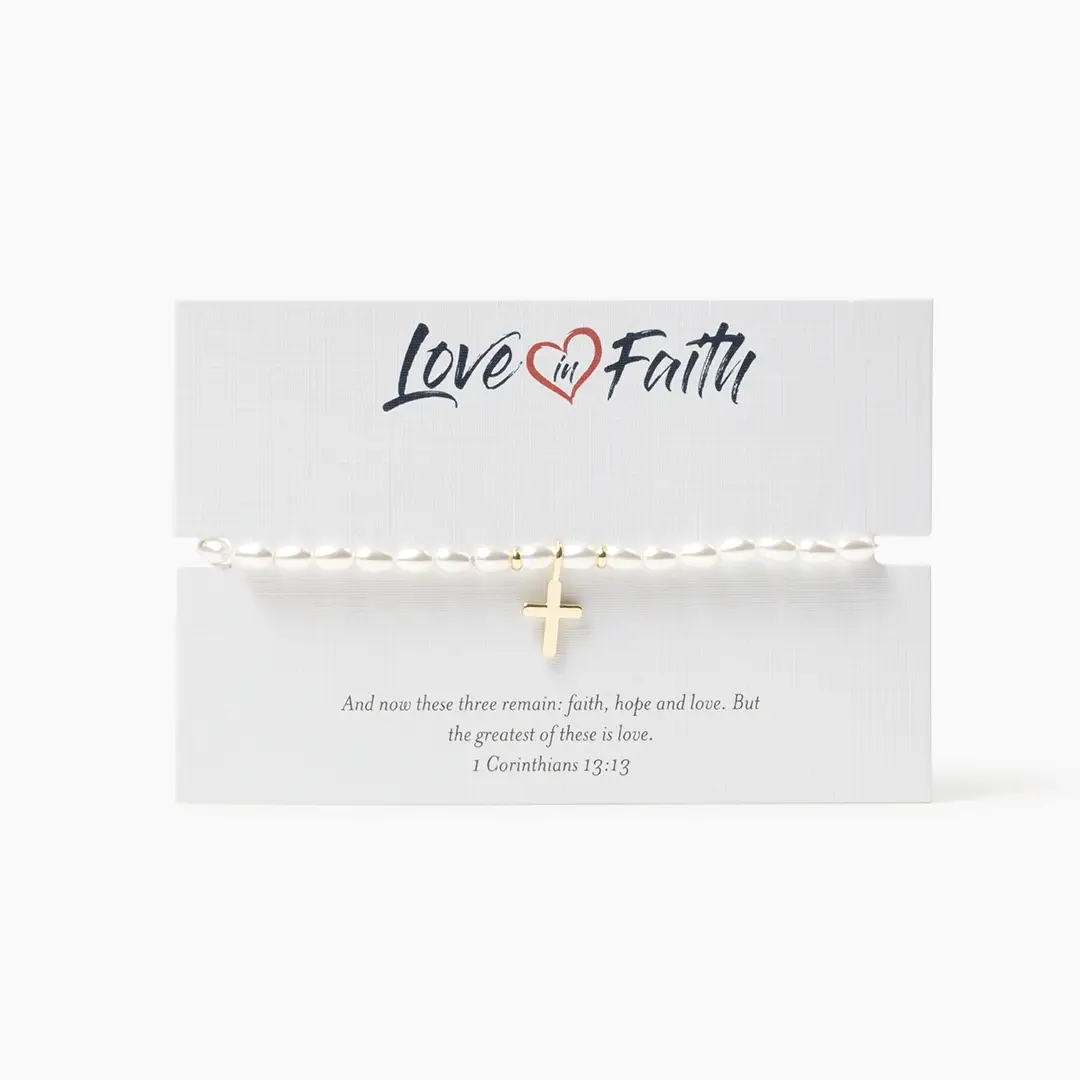 Cross Pearl Gold Plated Brass Bracelet - Image 3