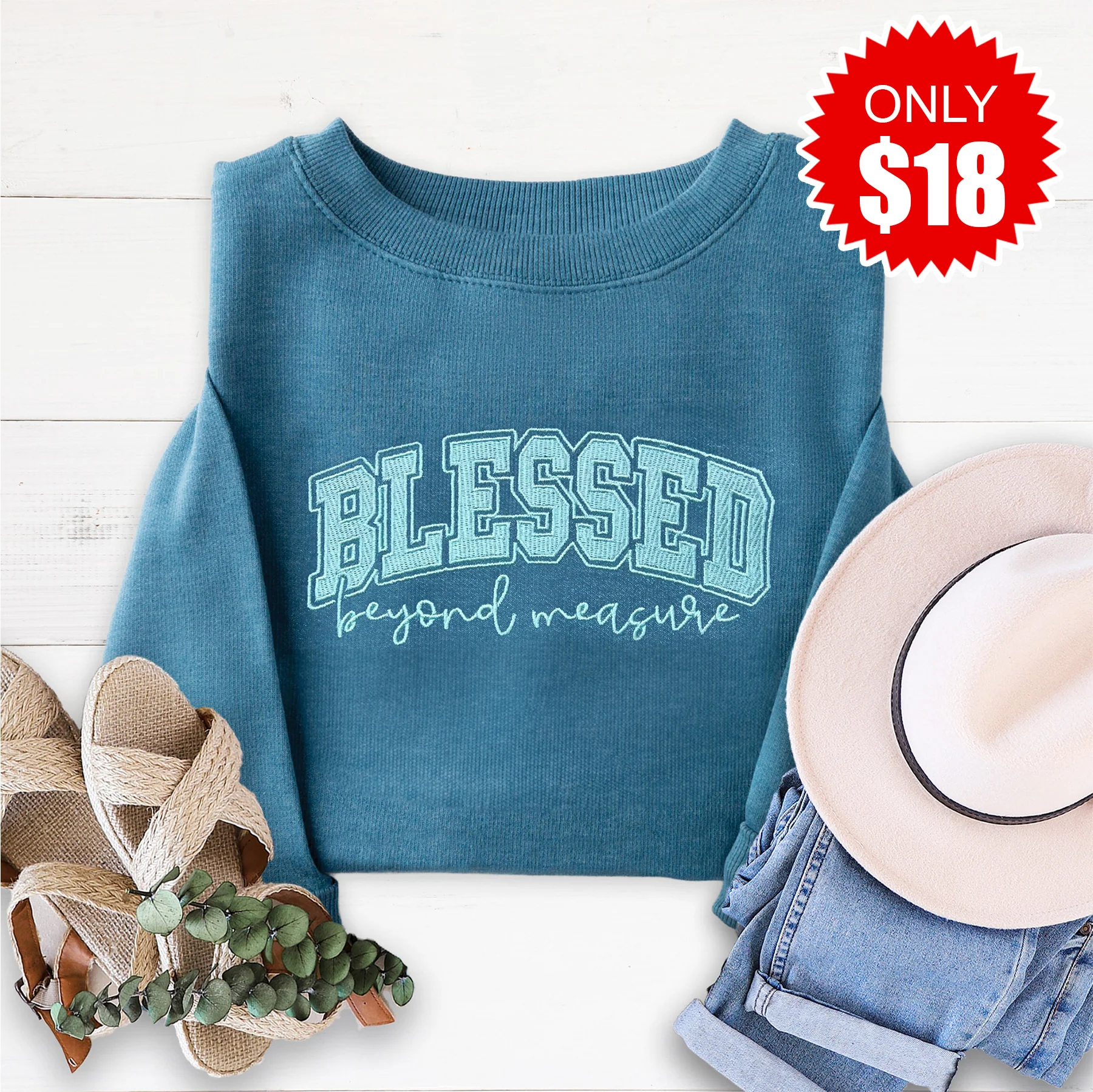 Embroidered Blessed Sweatshirt - 18