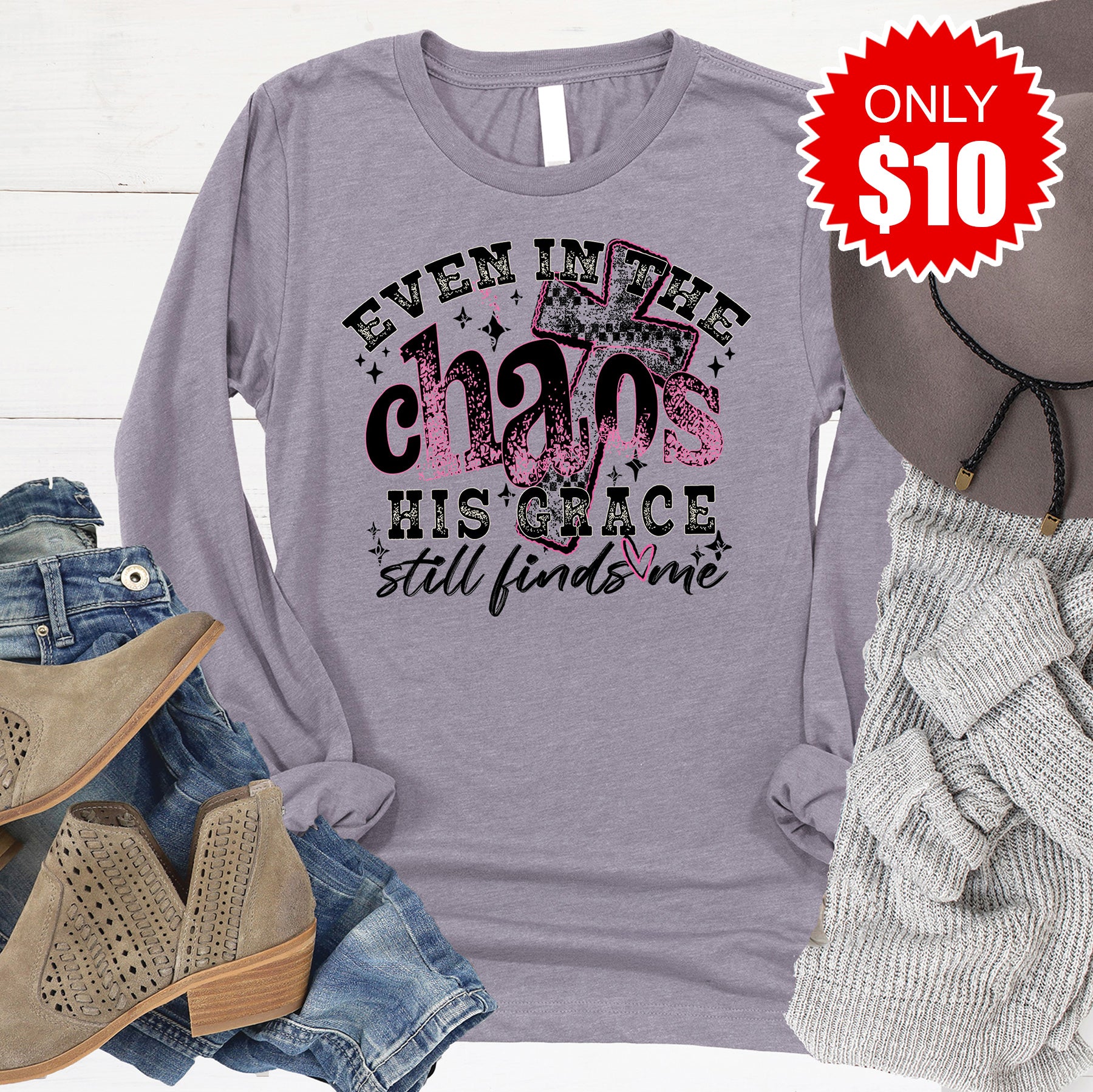 Even in the Chaos Long Sleeve - Heather Storm - 10