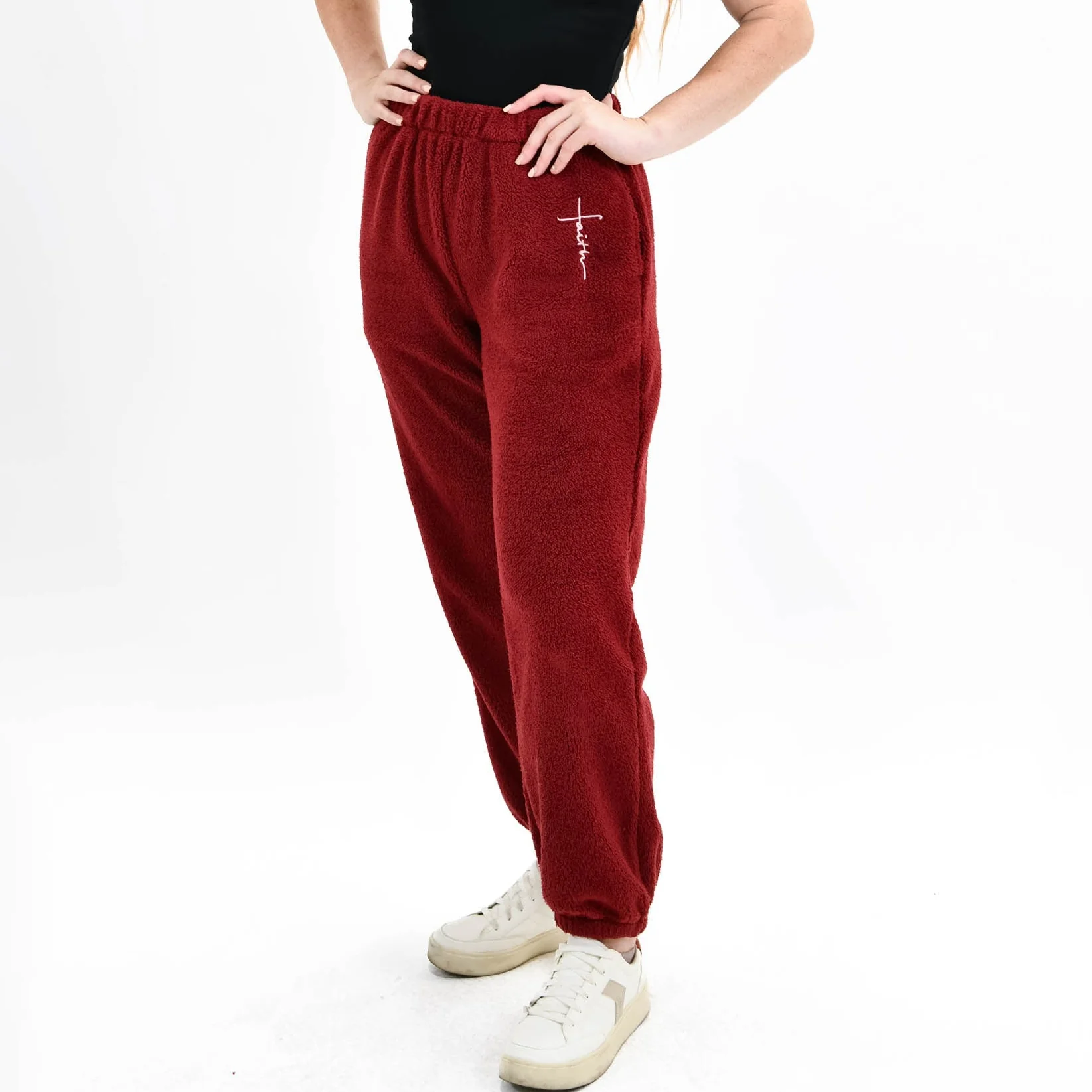 Faith Cross Cozy Sherpa Fleece Sweatpants - Image 8