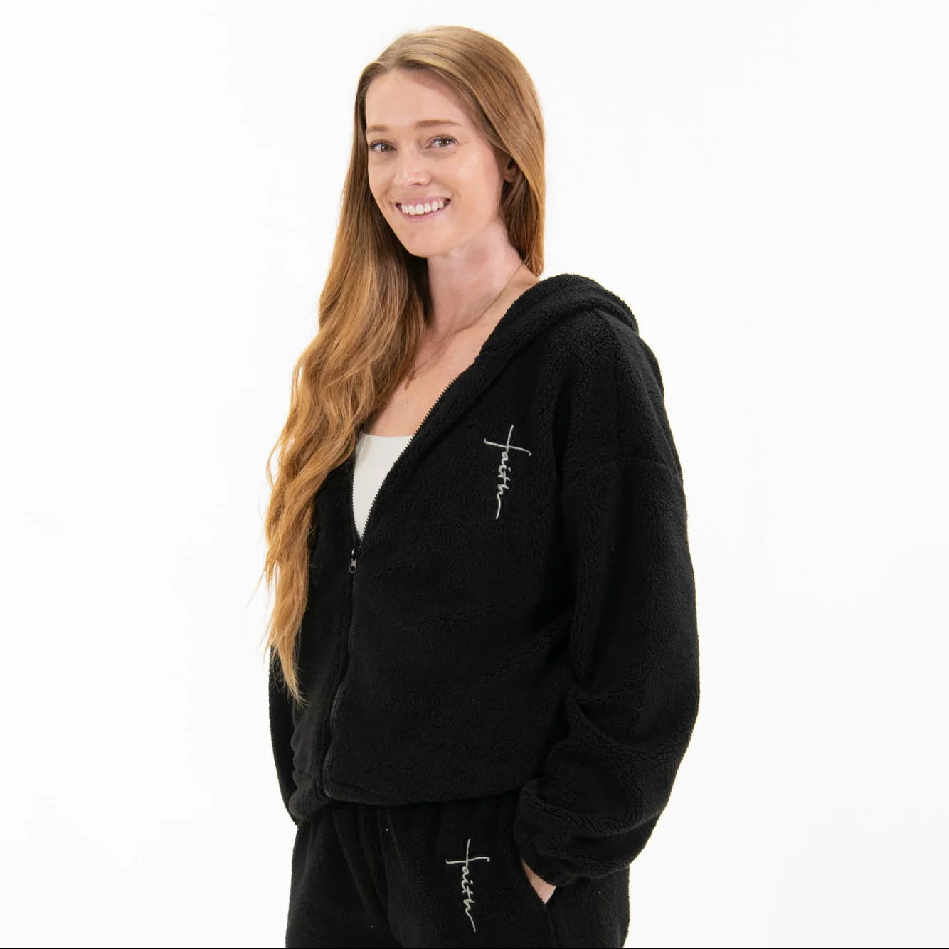 Faith Cross Cozy Sherpa Fleece Zip Up Hoodie - Image 6