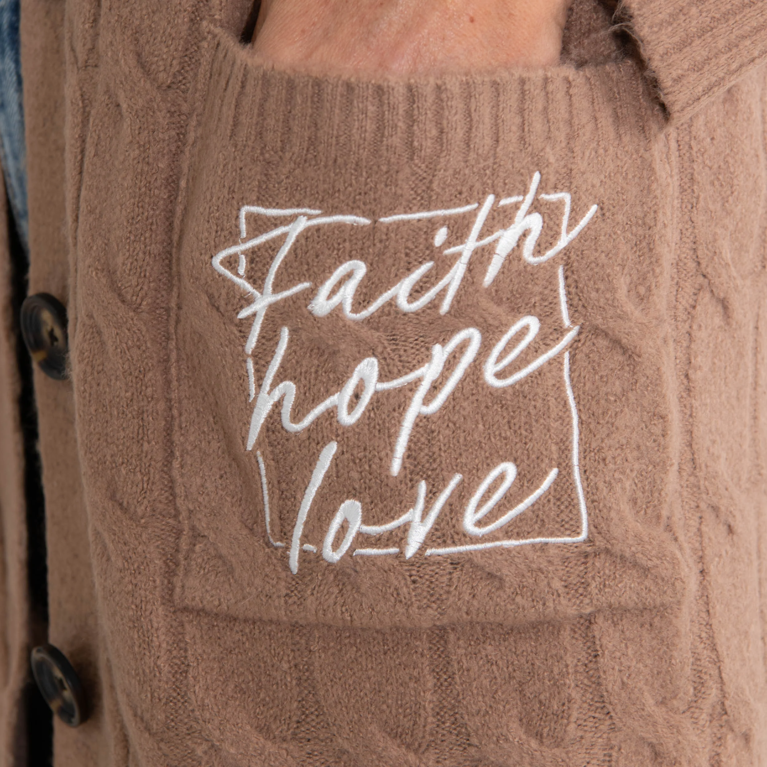 Faith Hope Love Cable Knit Cardigan - Image 2