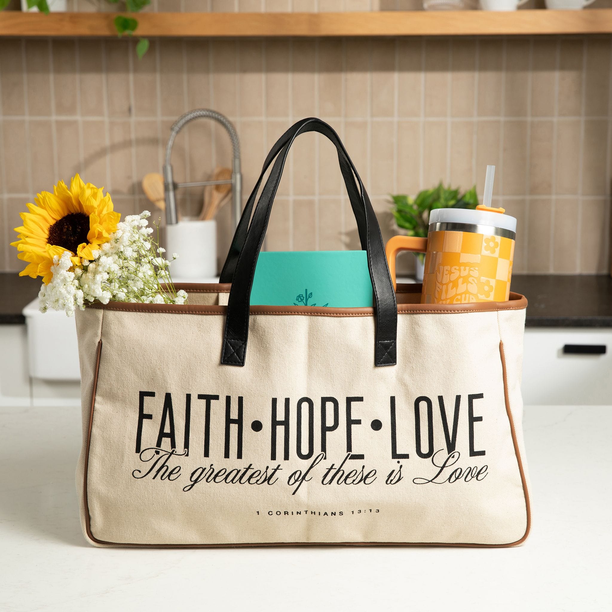 Faith Hope Love Canvas Tote Bag - Image 3