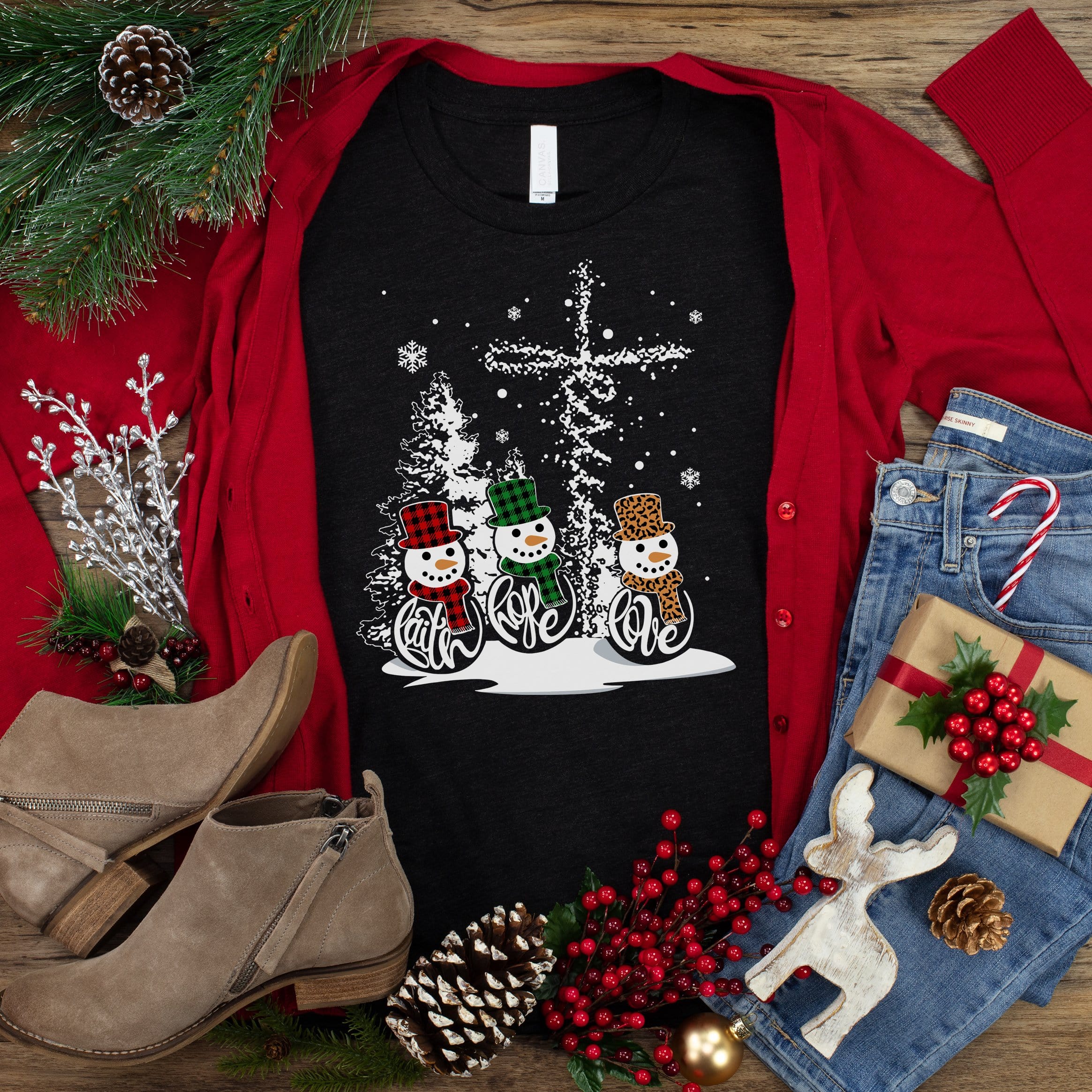 Faith Hope Love Snowmen Tee