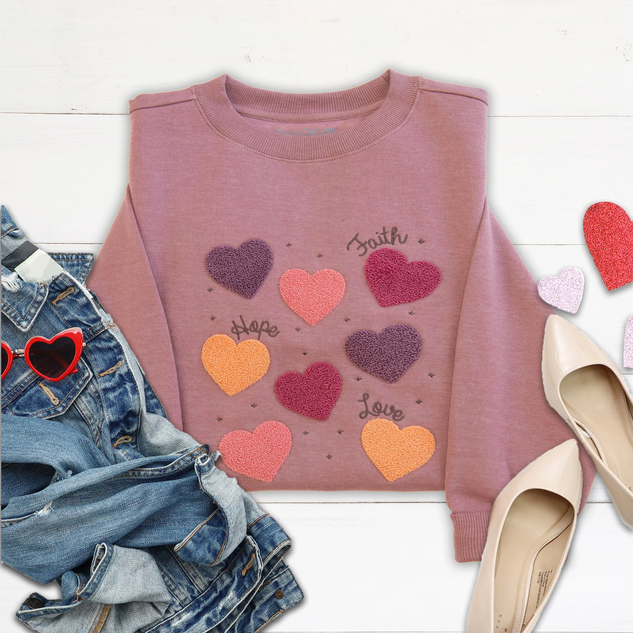 Faith Hope Love Embellished Crewneck Sweatshirt