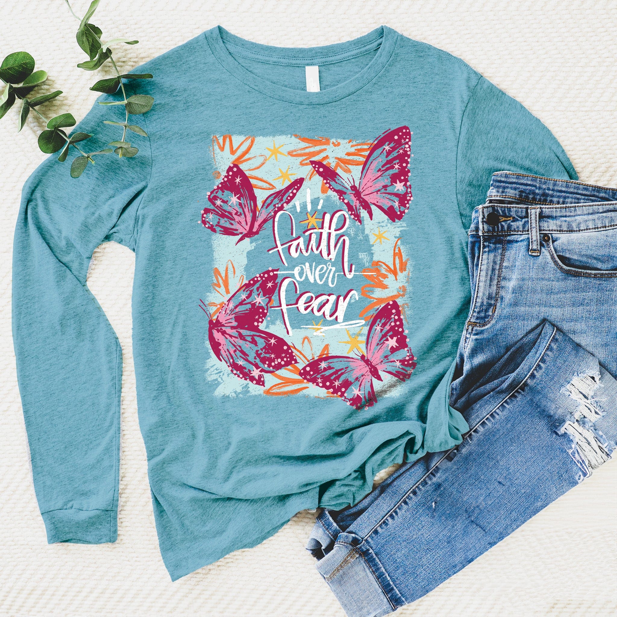 Faith Over Fear Butterflies Long Sleeve - Image 2