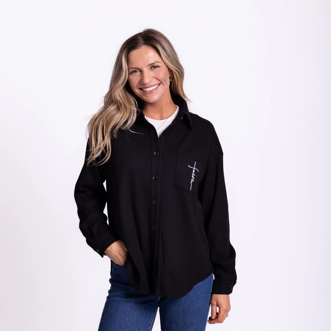 Faith Cross Waffle Knit Shacket - Image 4
