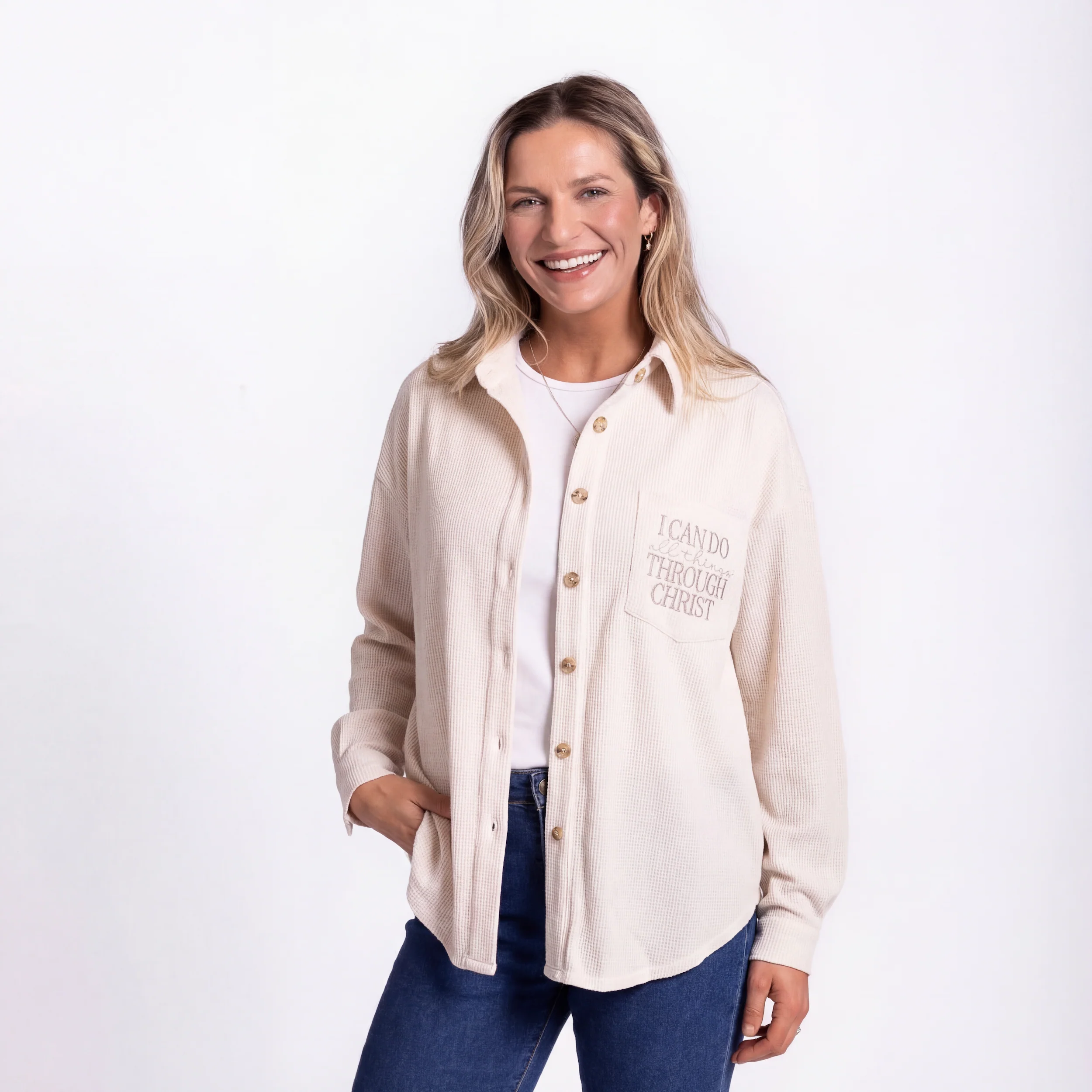 I Can Do All Things Waffle Knit Shacket