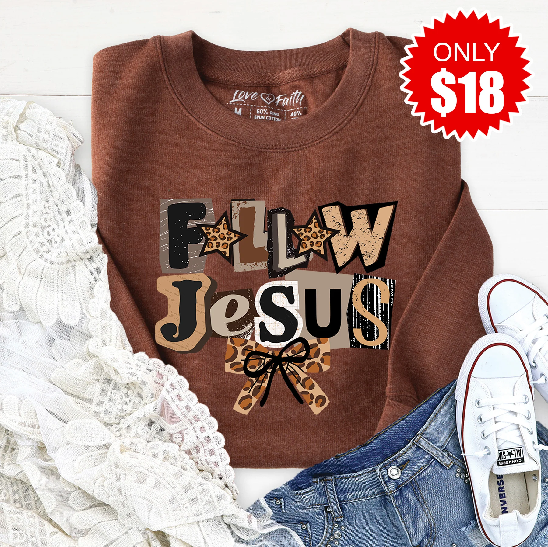 Follow Jesus Sweatshirt - Heather Brown - 18