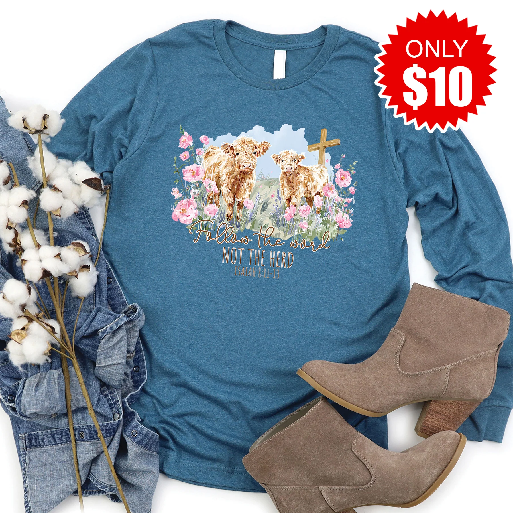 Follow The Word Long Sleeve - Heather Deep Teal - 10
